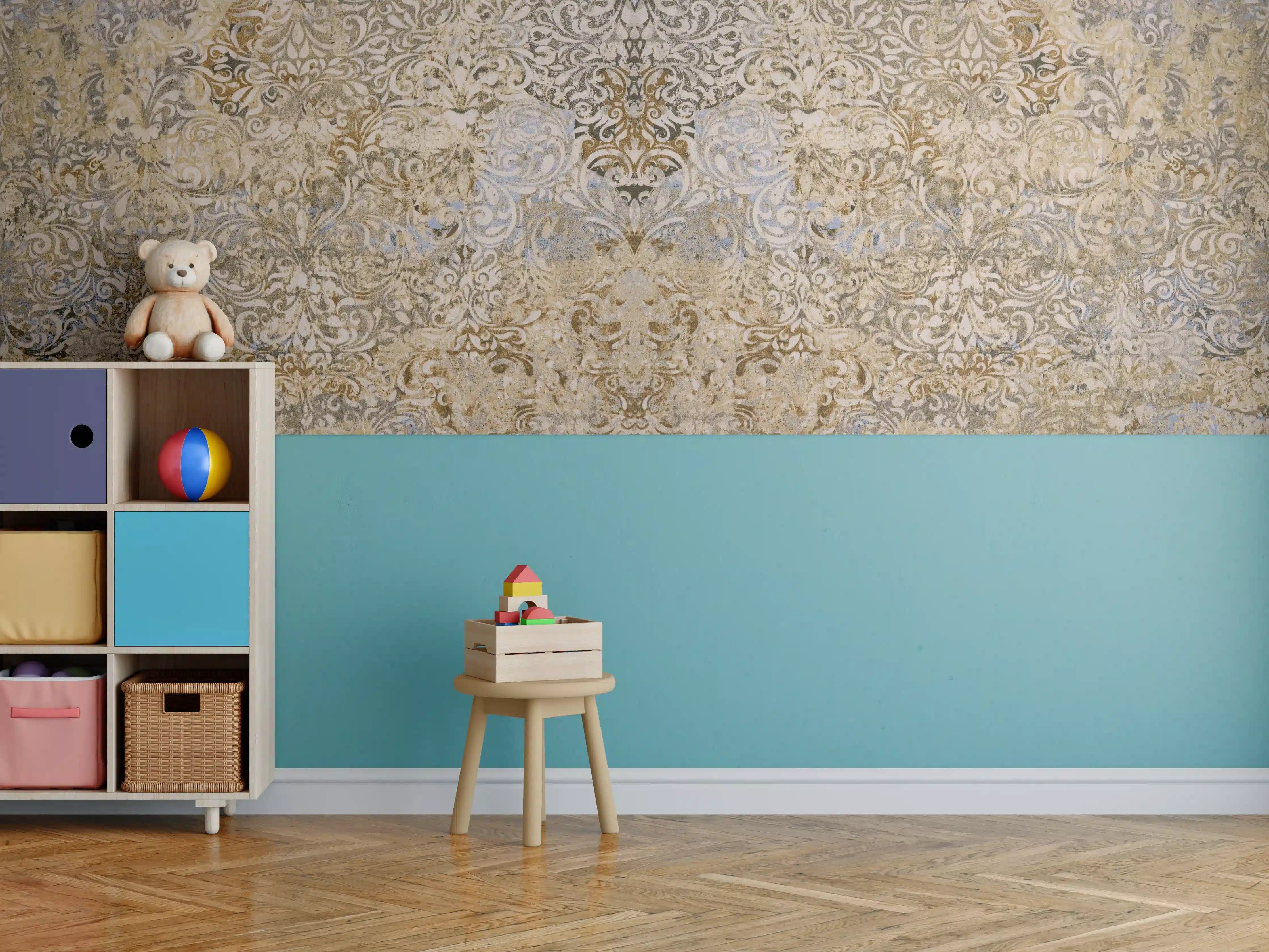 Kinderzimmer Wandgestaltung - Bräunliche Vintage Tapete