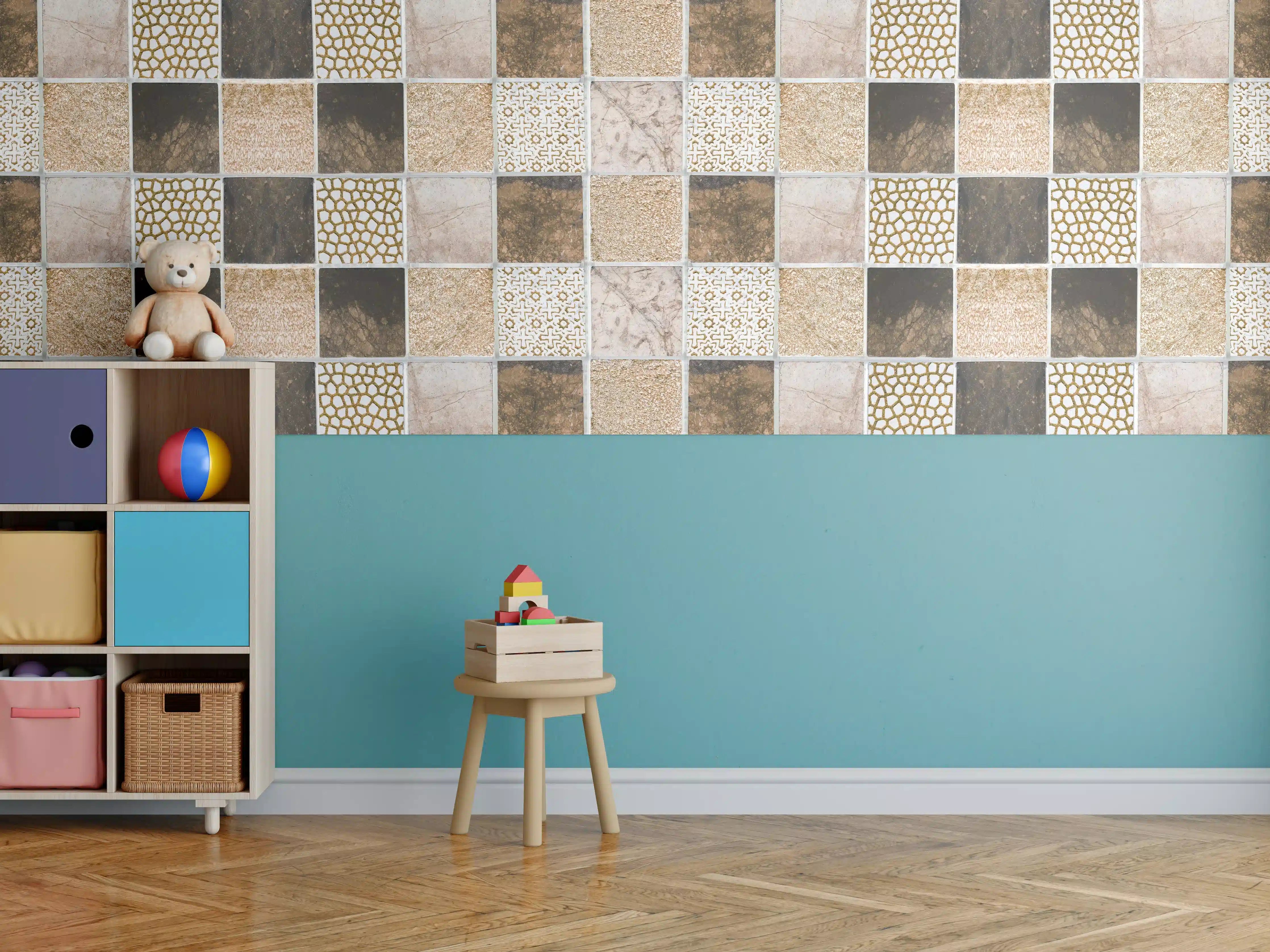 Kinderzimmer Wandgestaltung - Bräunliche quadratische Mosaiktextur