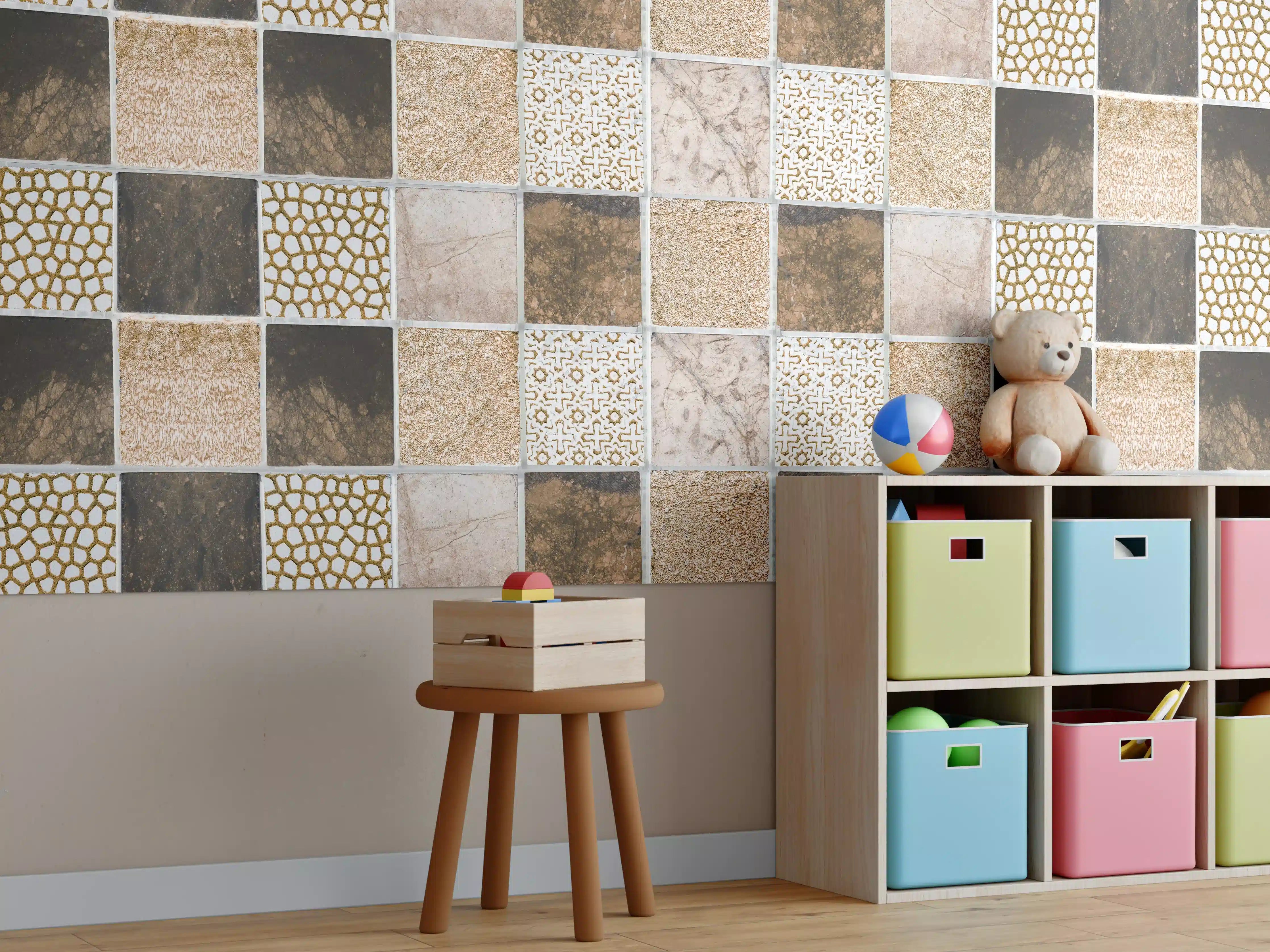 Kinderzimmer Wandgestaltung - Bräunliche quadratische Mosaiktextur