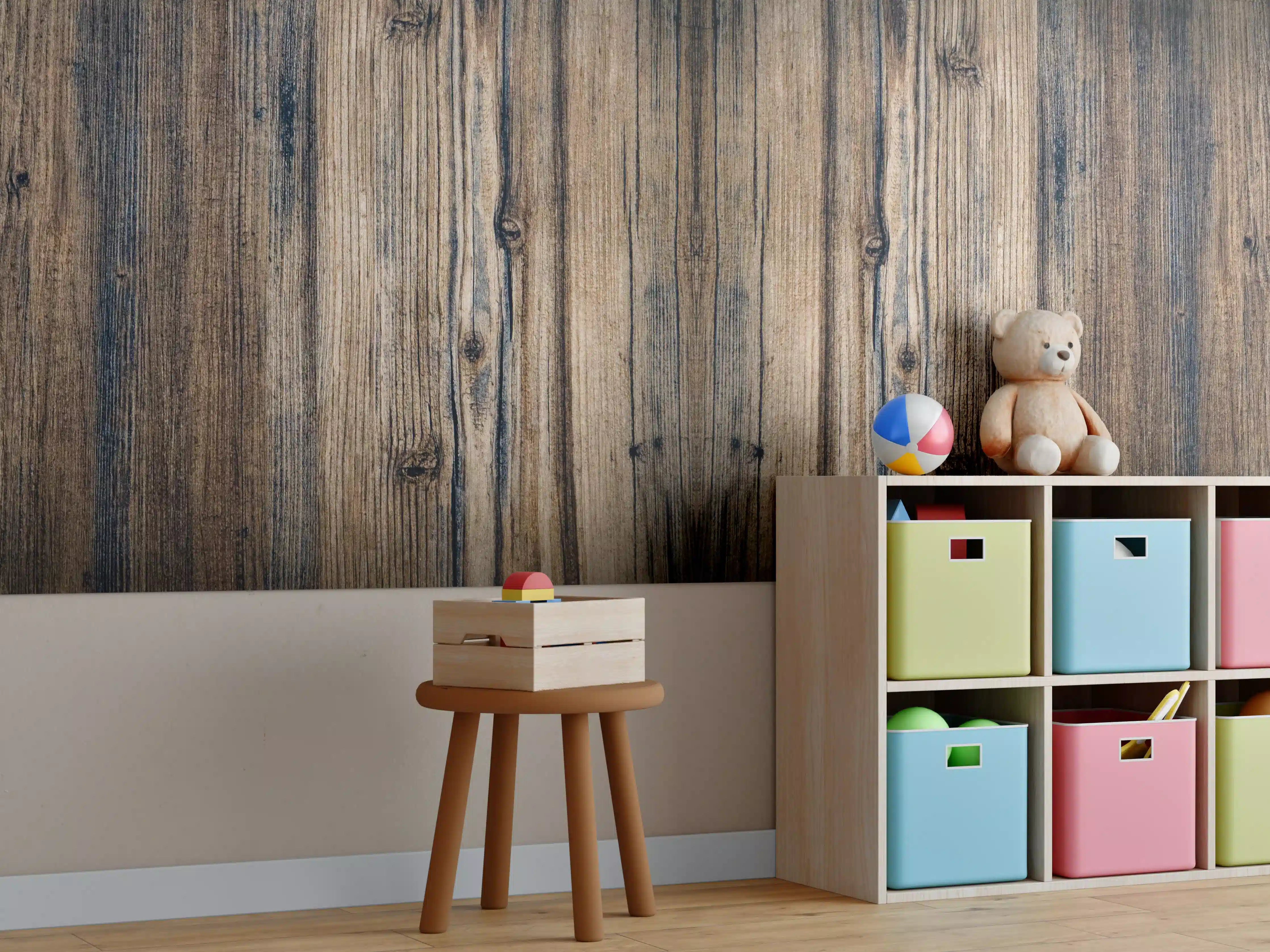 Kinderzimmer Wandgestaltung - Bräunlicher Holz Hintergrund