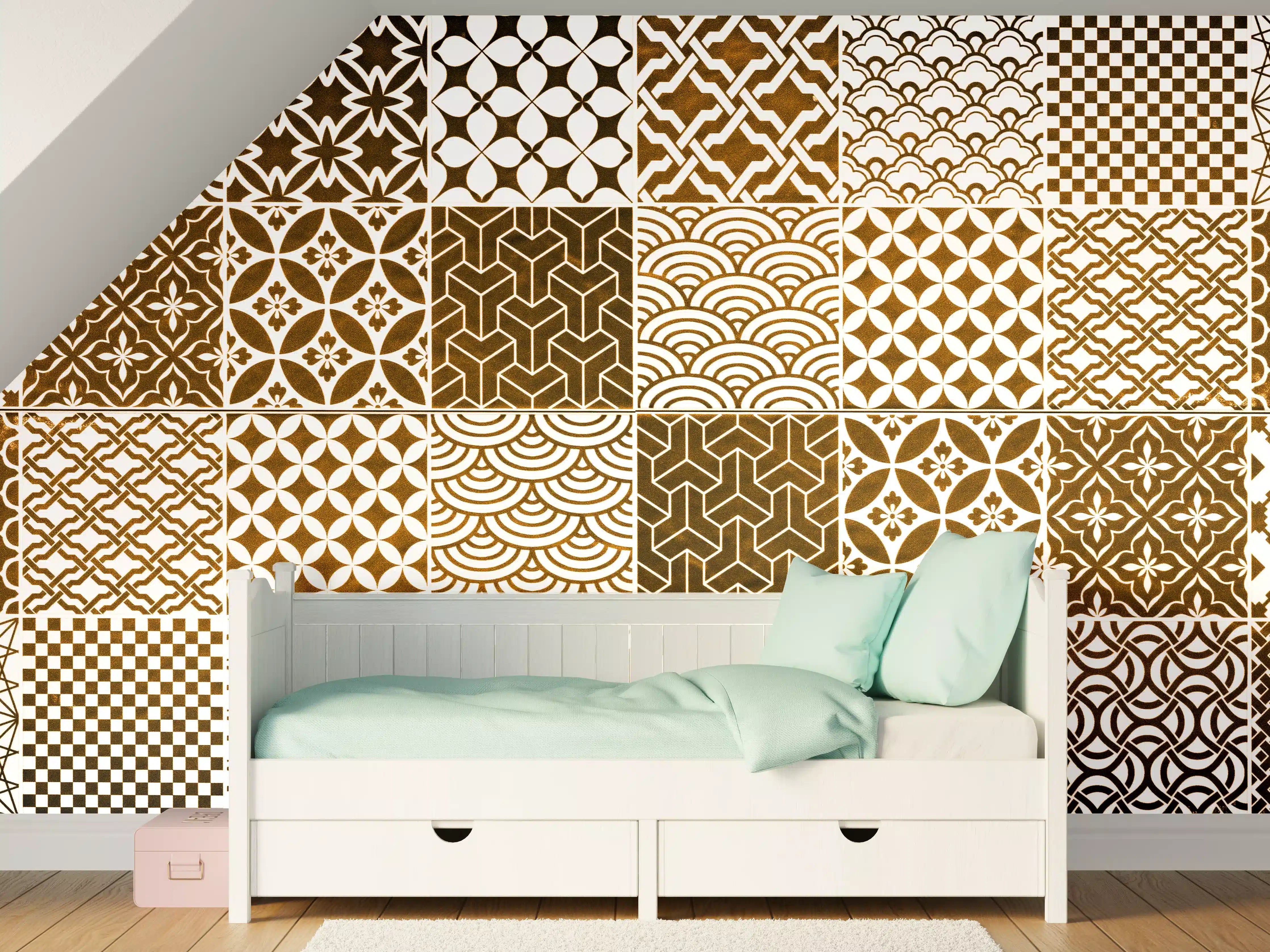 Kinderzimmer Wandgestaltung - Braun-Beige geometrisch Mosaik