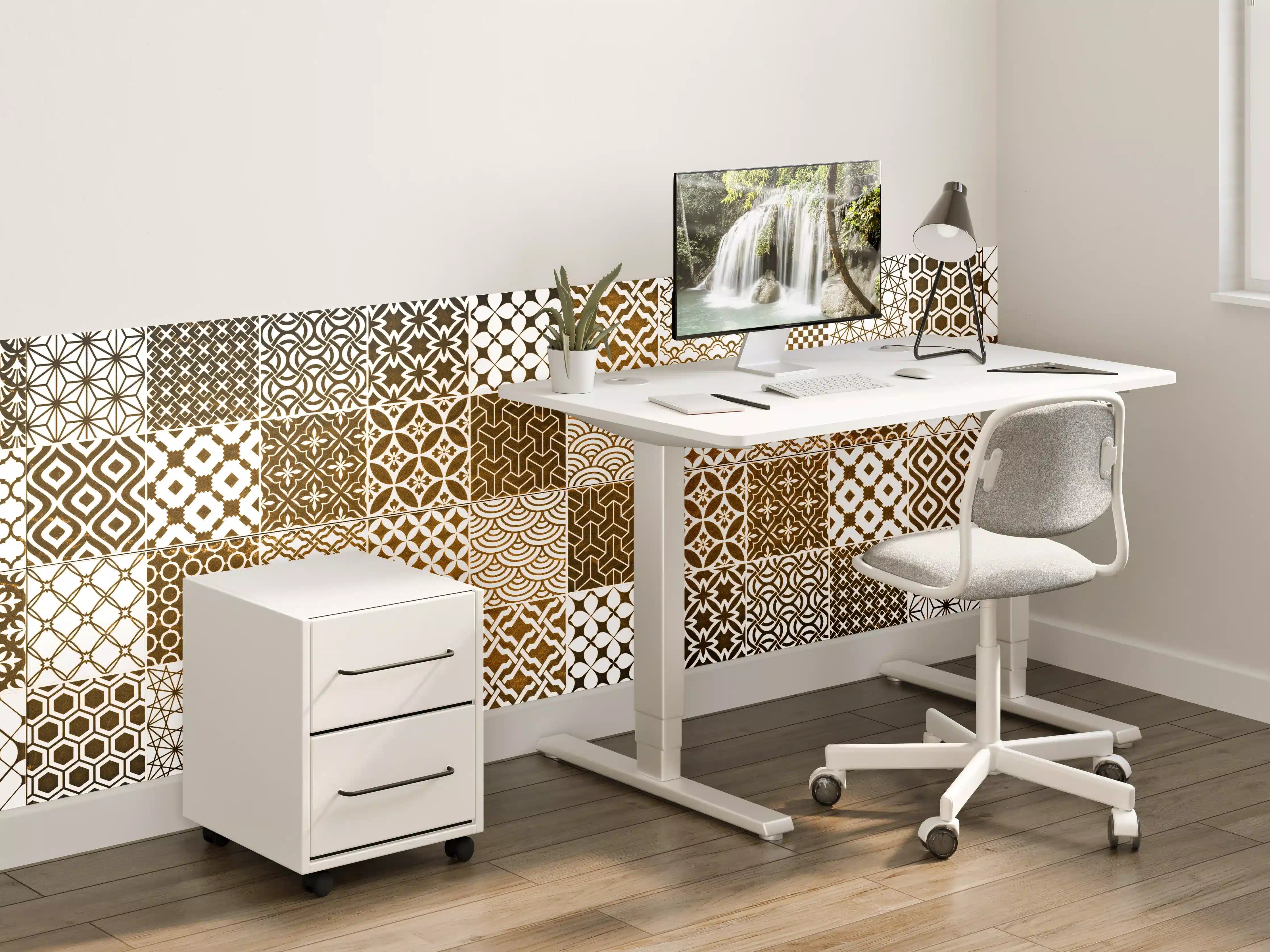 Kinderzimmer Wandgestaltung - Braun-Beige geometrisch Mosaik