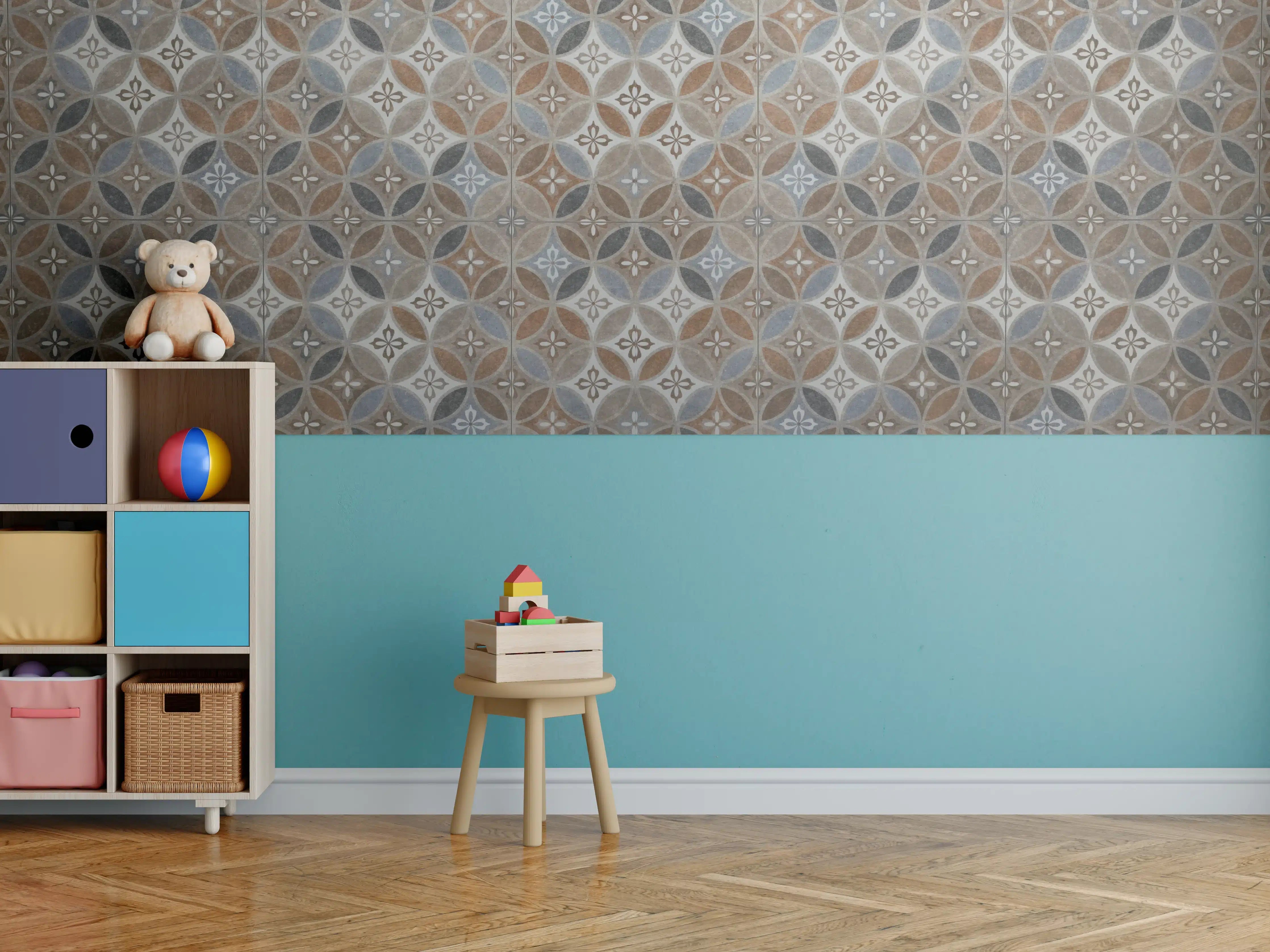 Kinderzimmer Wandgestaltung - Braun-Beiges Vintage Mosaik