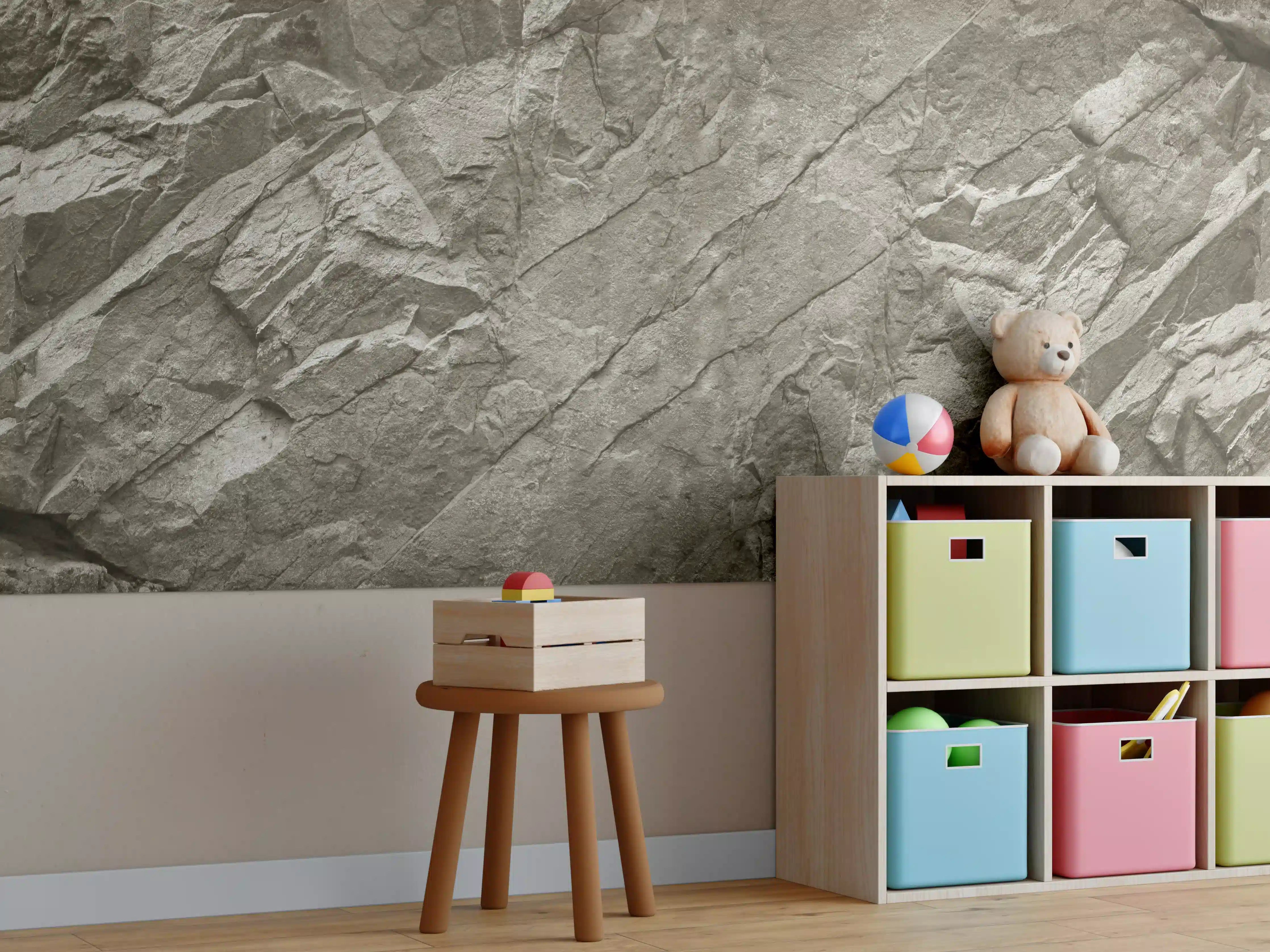 Kinderzimmer Wandgestaltung - Braun-Graue Steintextur