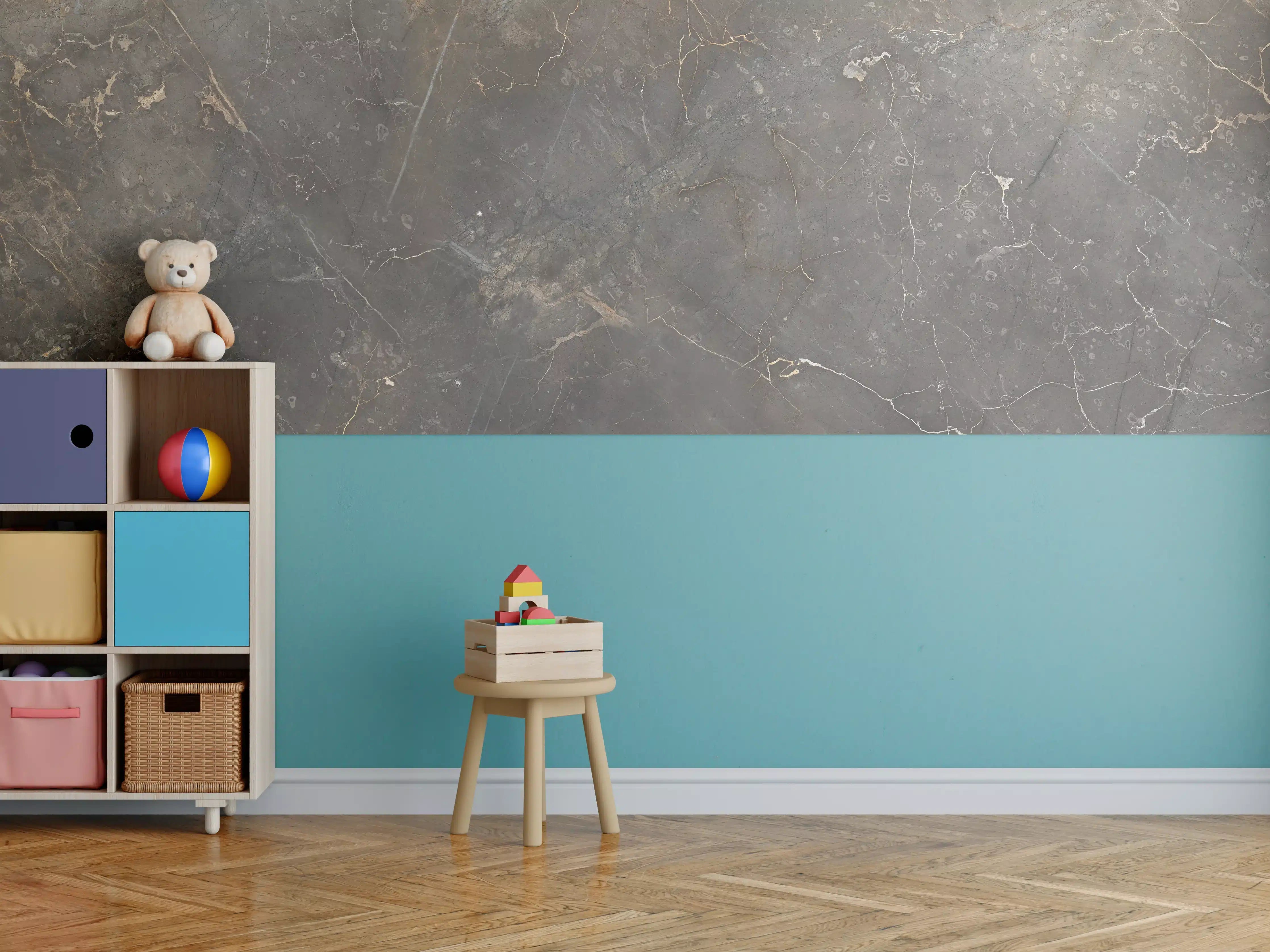 Kinderzimmer Wandgestaltung - Braun-Grauer Marmor mit Adern