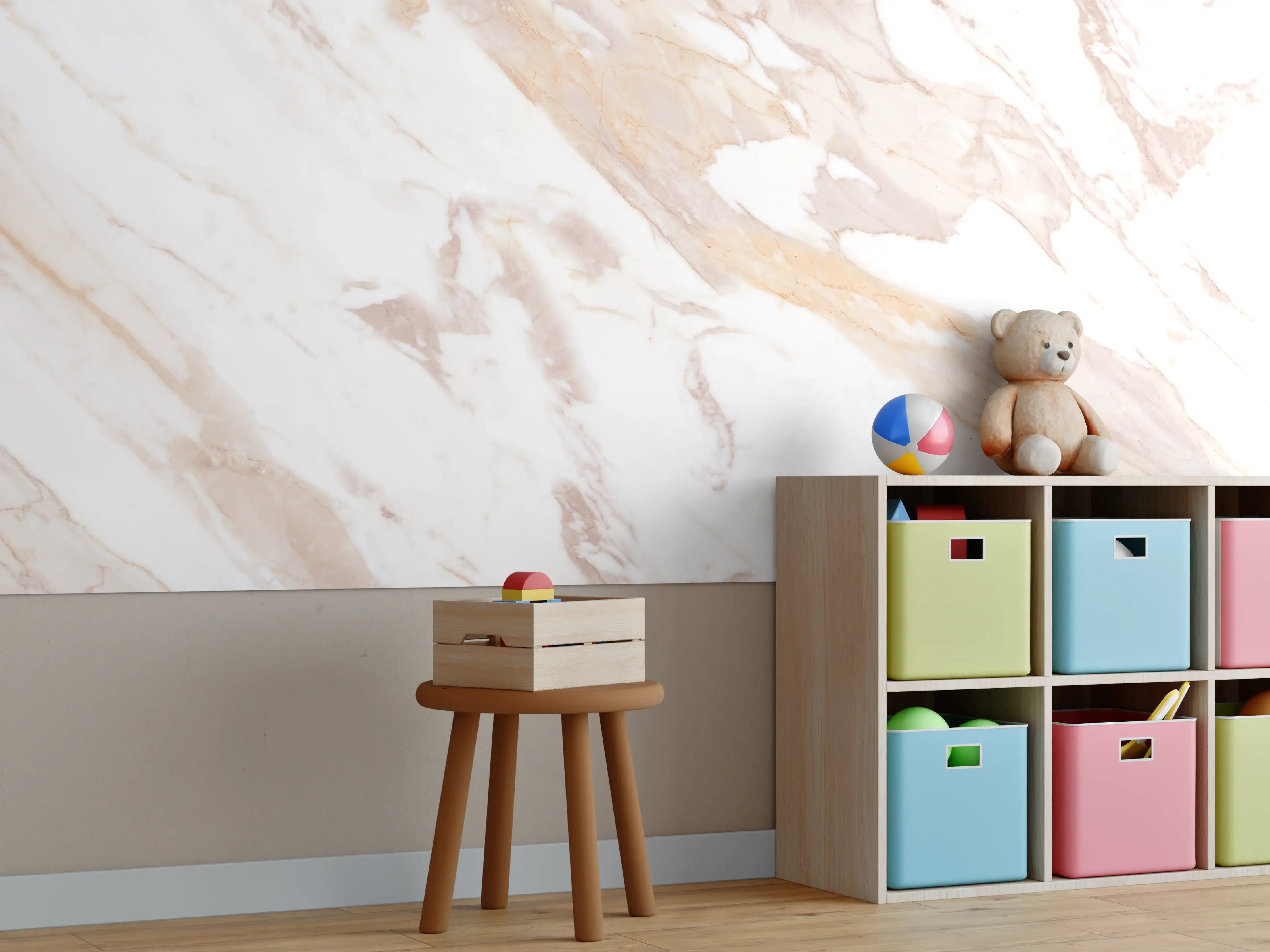 Kinderzimmer Wandgestaltung - Braun-beiger Marmor