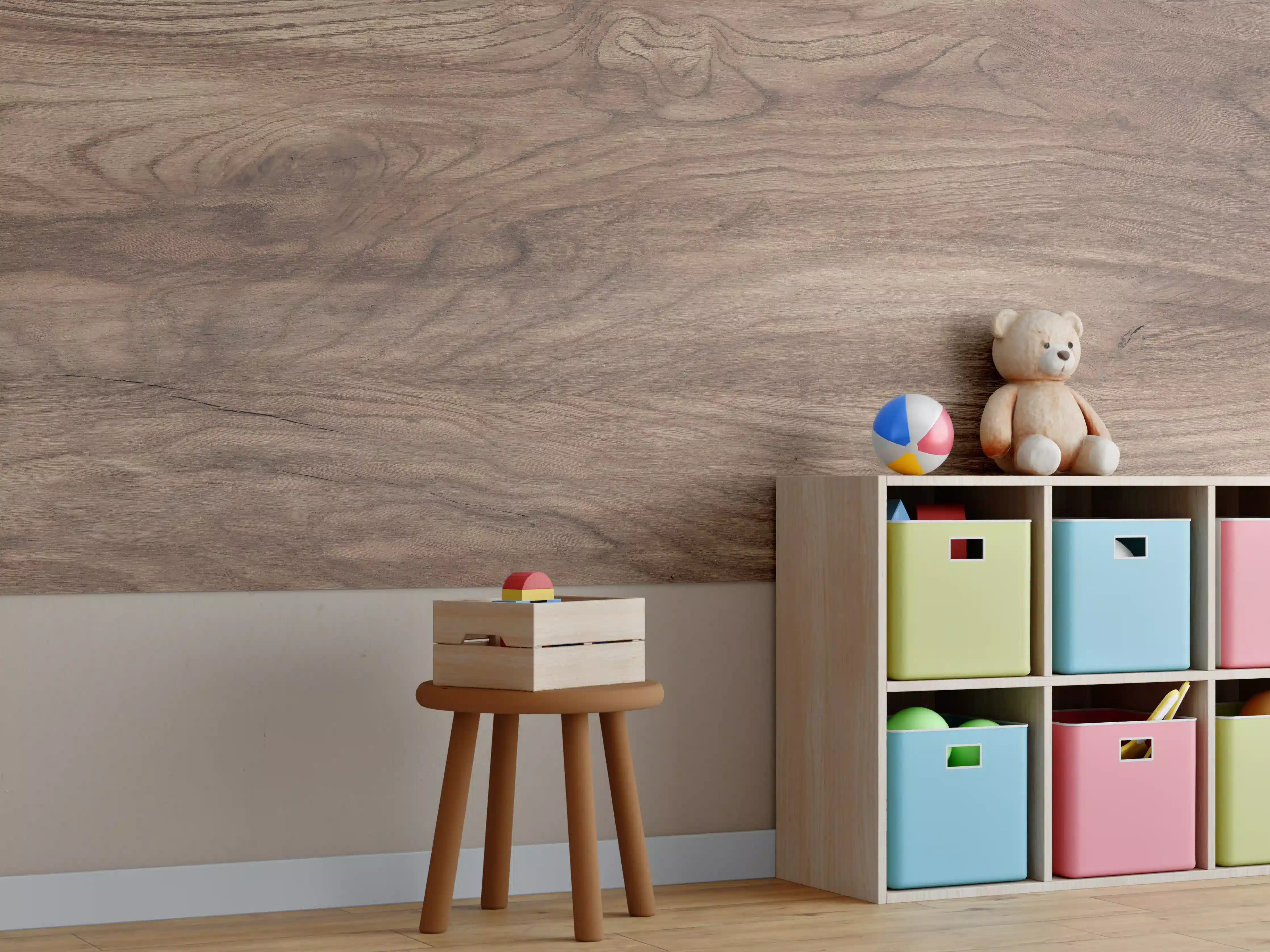 Kinderzimmer Wandgestaltung - Braune Holz Textur mit Muster