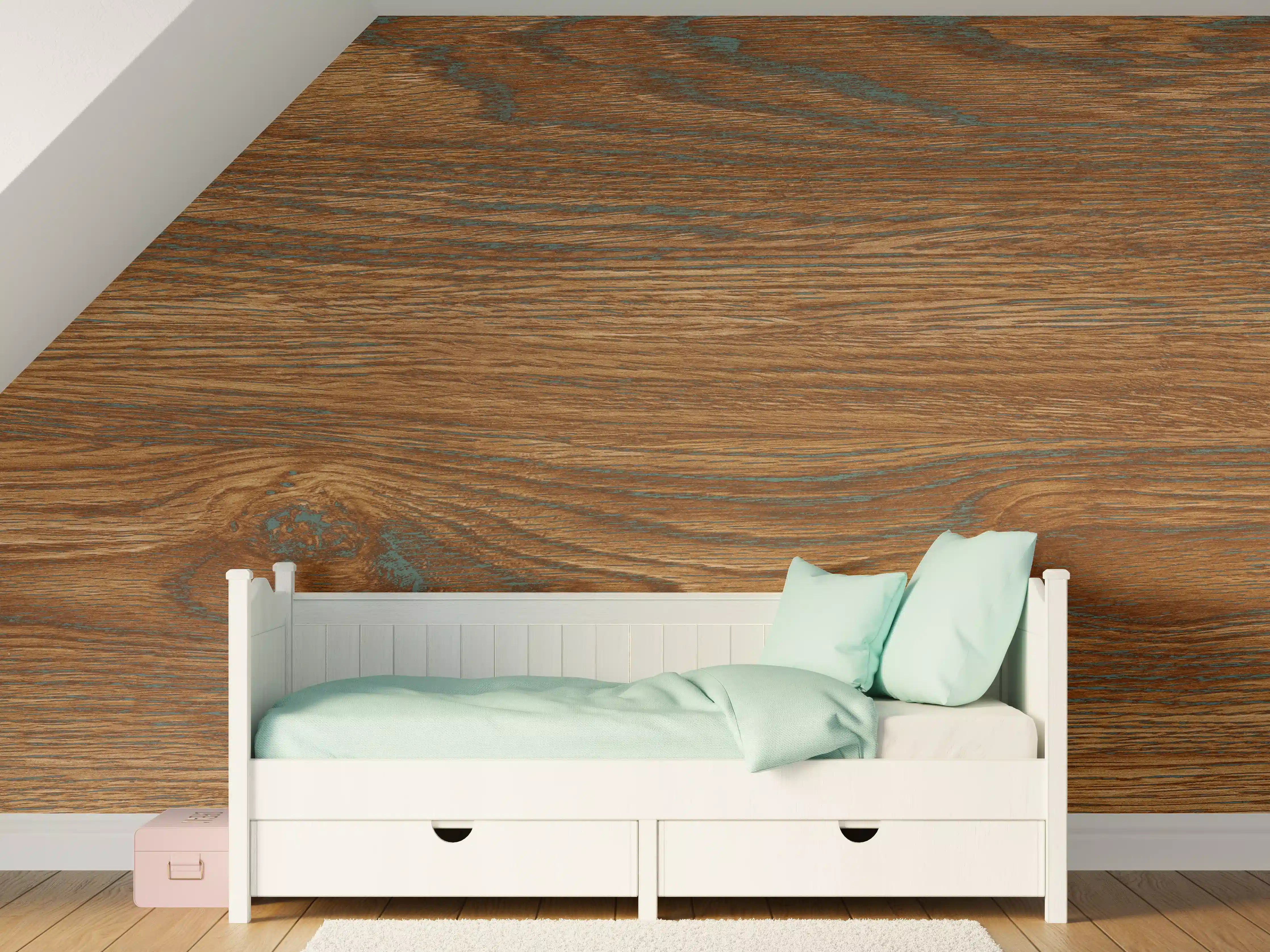 Kinderzimmer Wandgestaltung - Braune Holztextur mit Streifenmuster