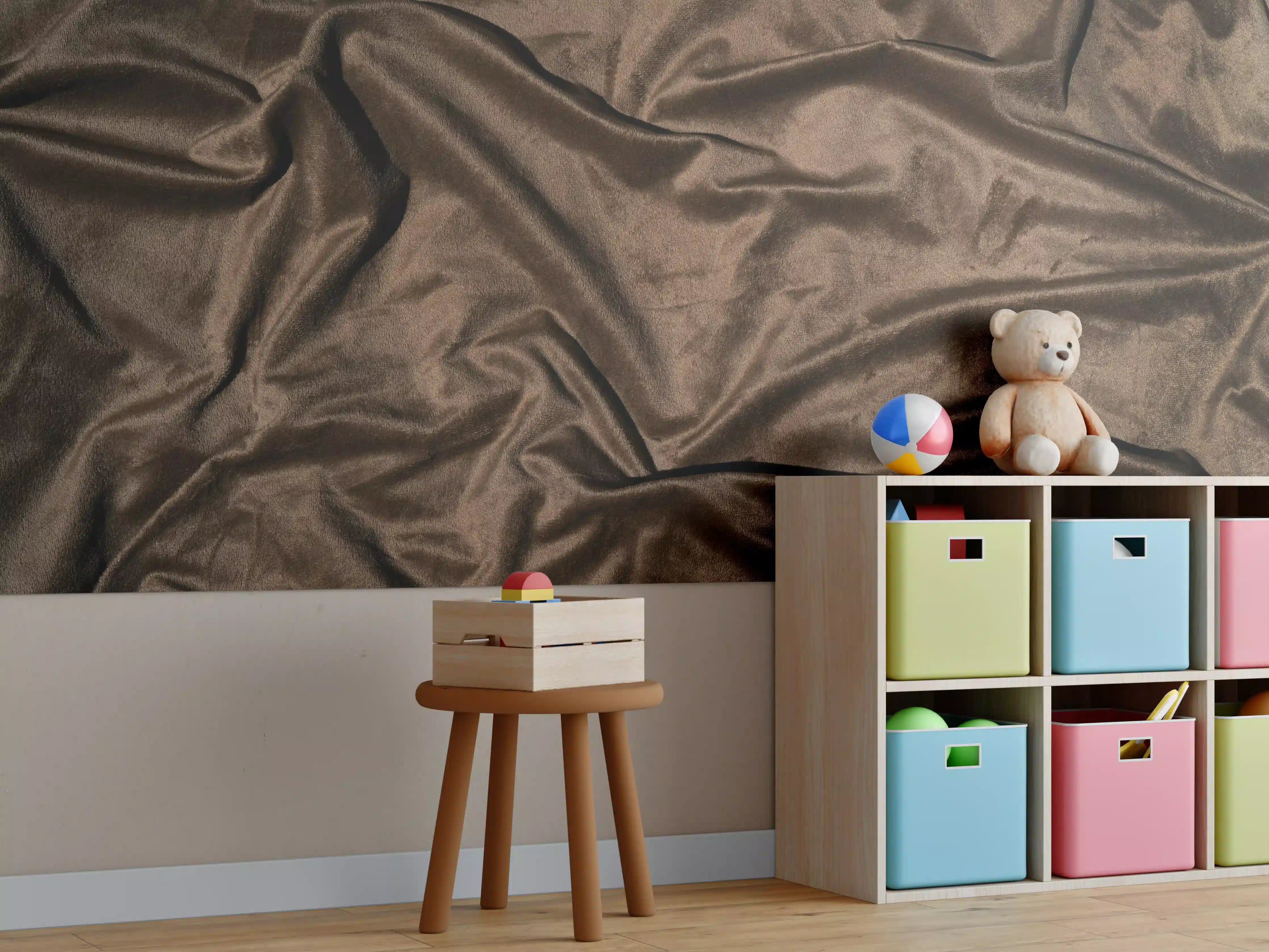 Kinderzimmer Wandgestaltung - Braune Satin Seide