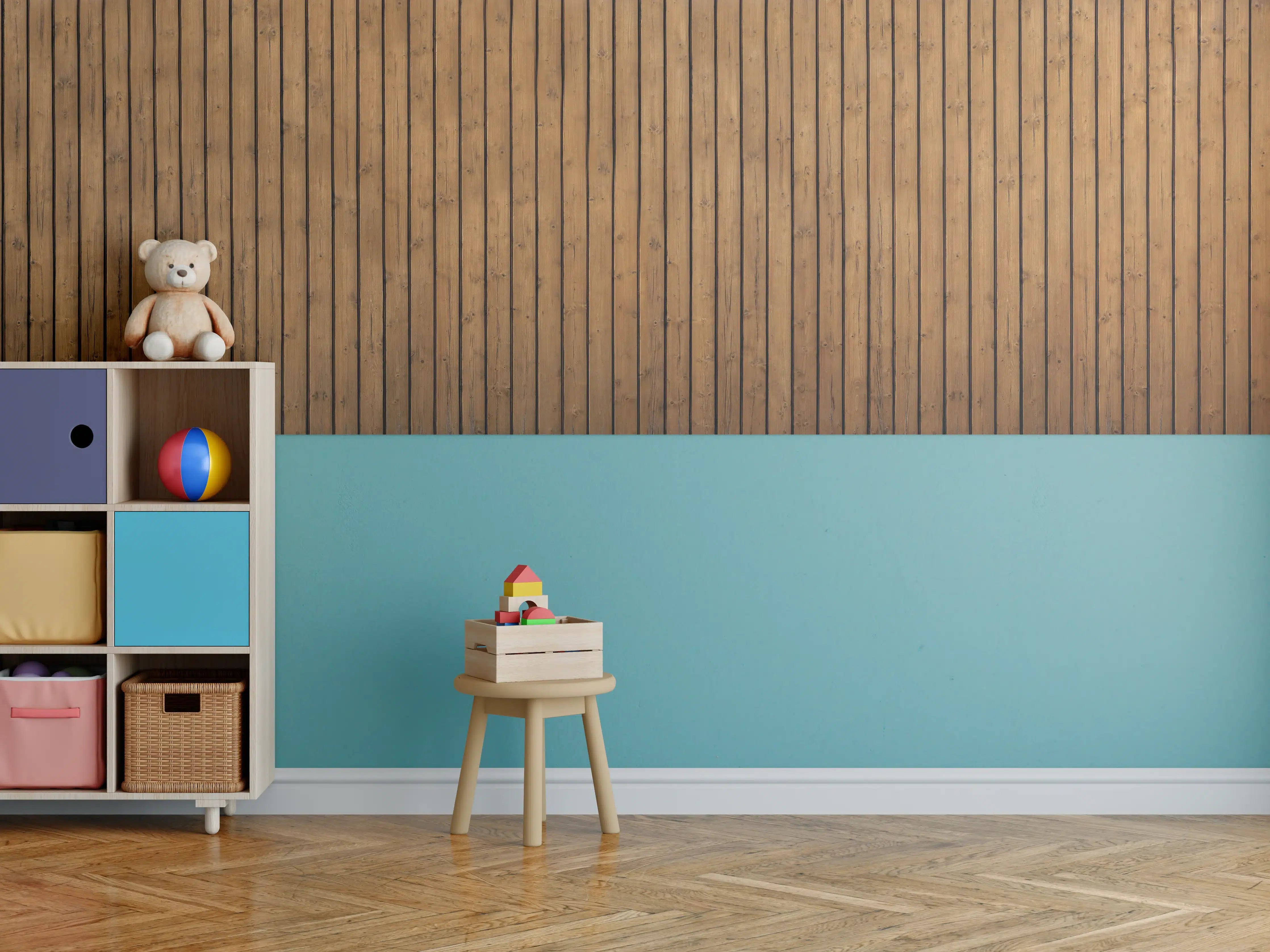 Kinderzimmer Wandgestaltung - Braune vertikale Holzdielen