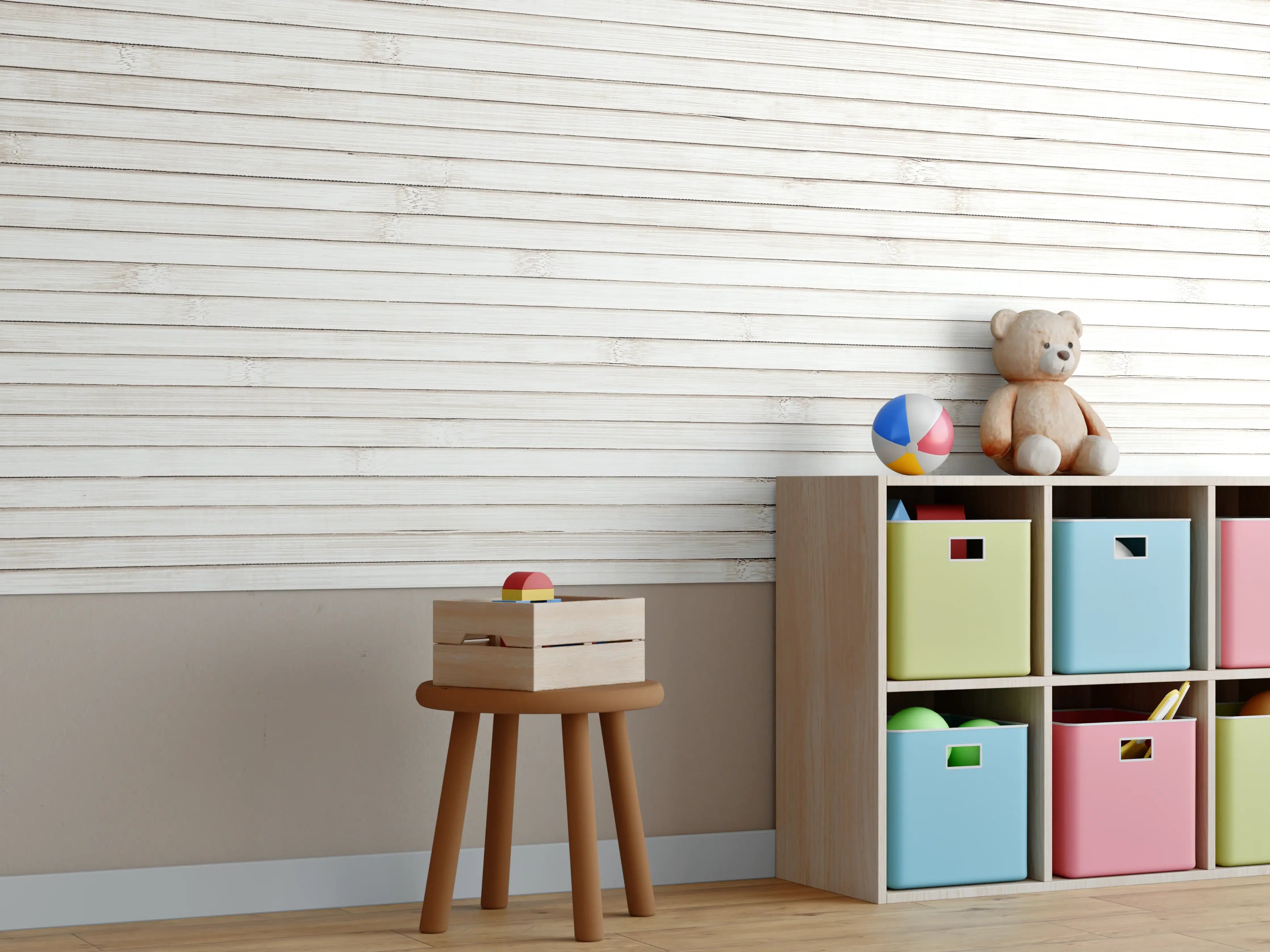 Kinderzimmer Wandgestaltung - Breite natürliche Bambusdielen