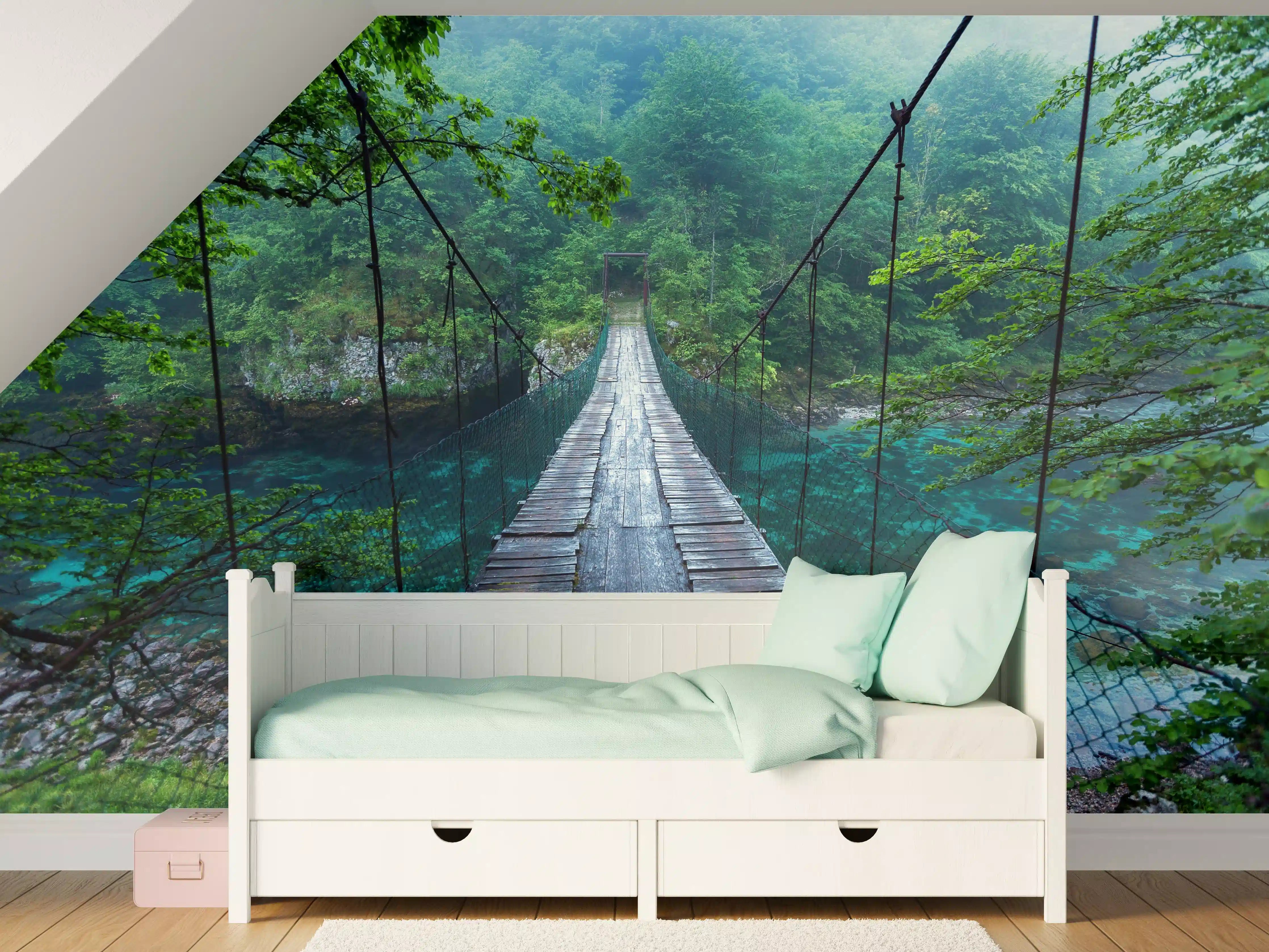 Kinderzimmer Wandgestaltung - Brücke über Kristallklarem Fluss