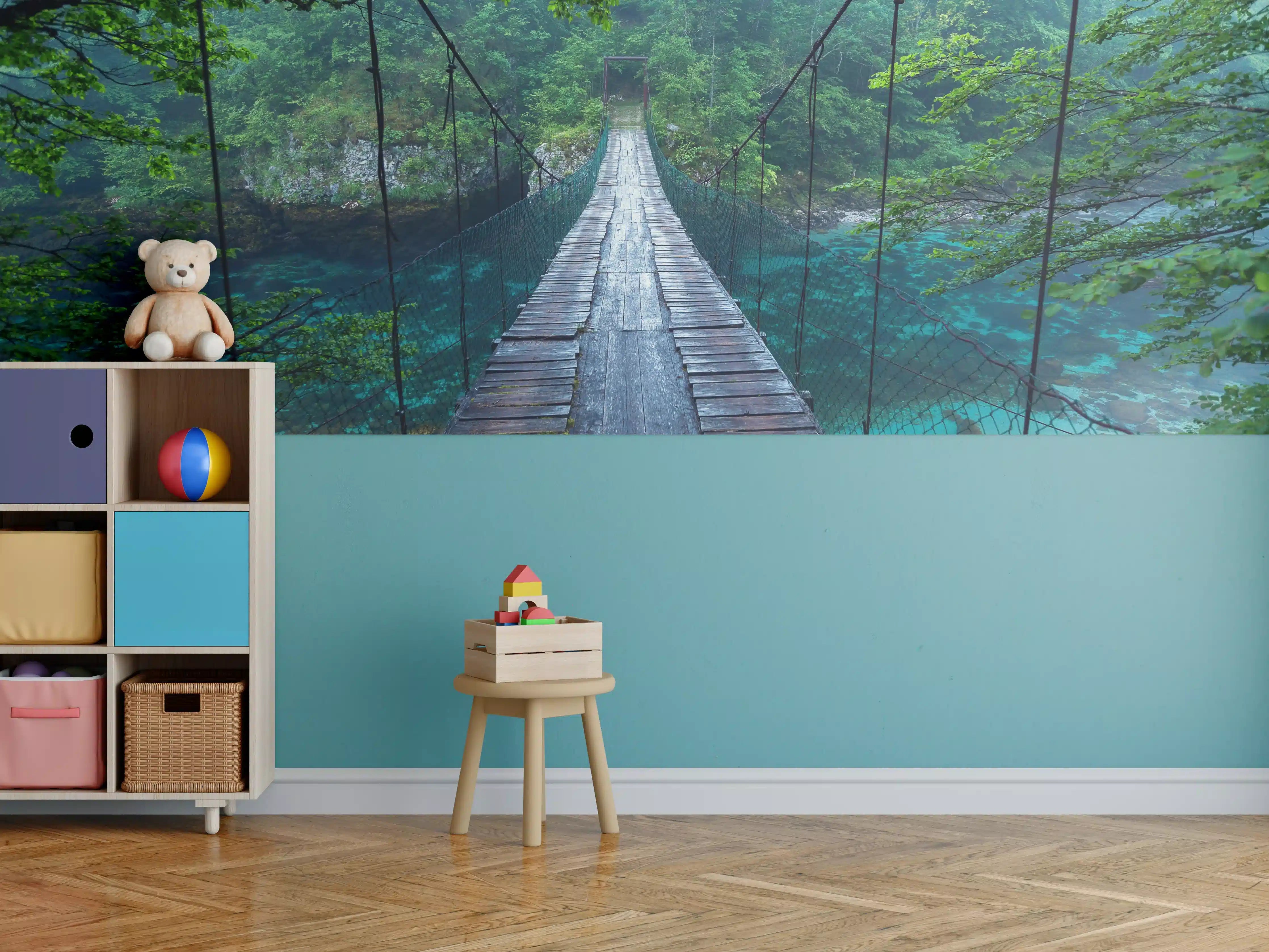 Kinderzimmer Wandgestaltung - Brücke über Kristallklarem Fluss