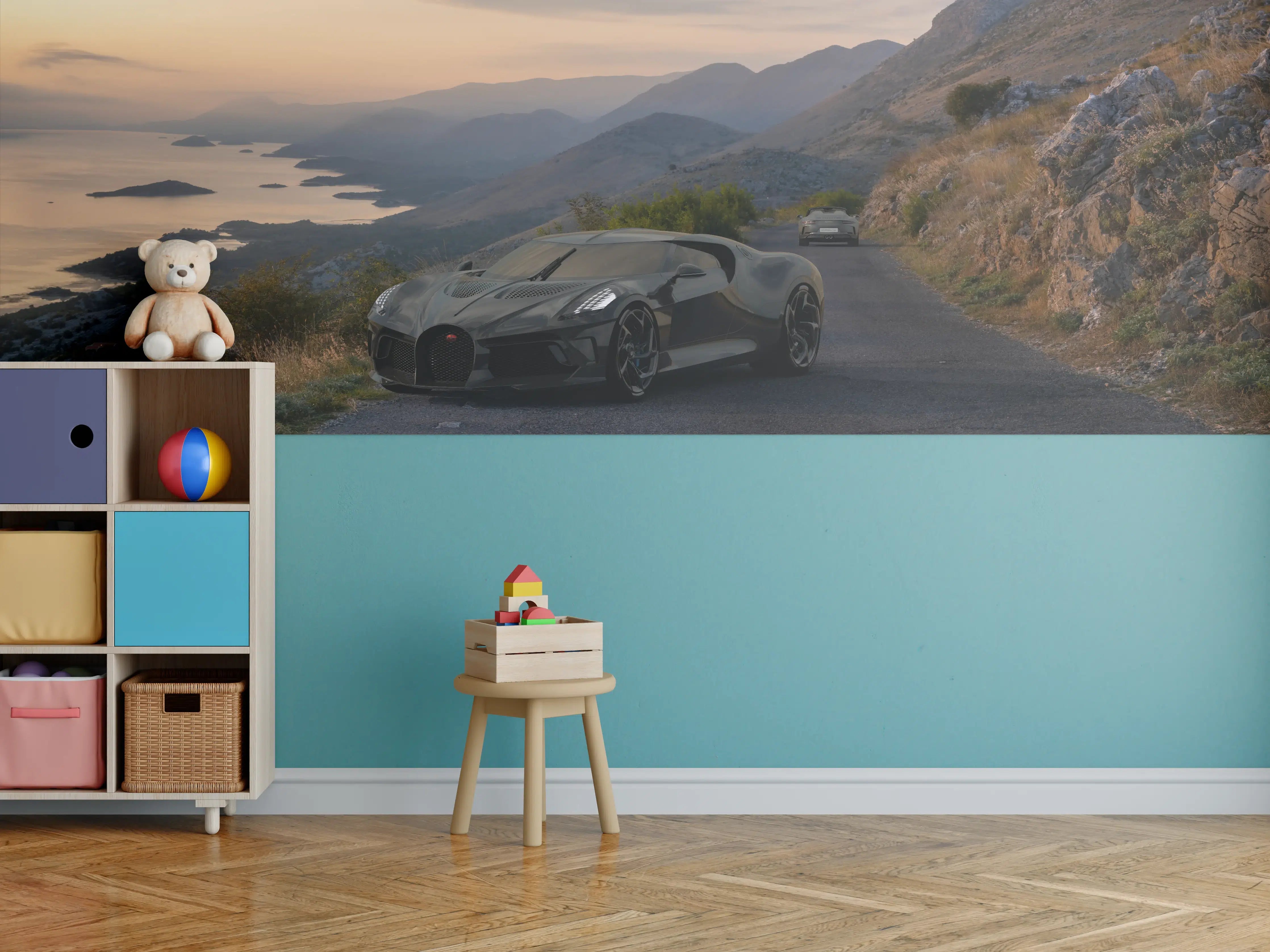 Kinderzimmer Wandgestaltung - Bugatti La Voiture Noire auf einer Straße am Meer