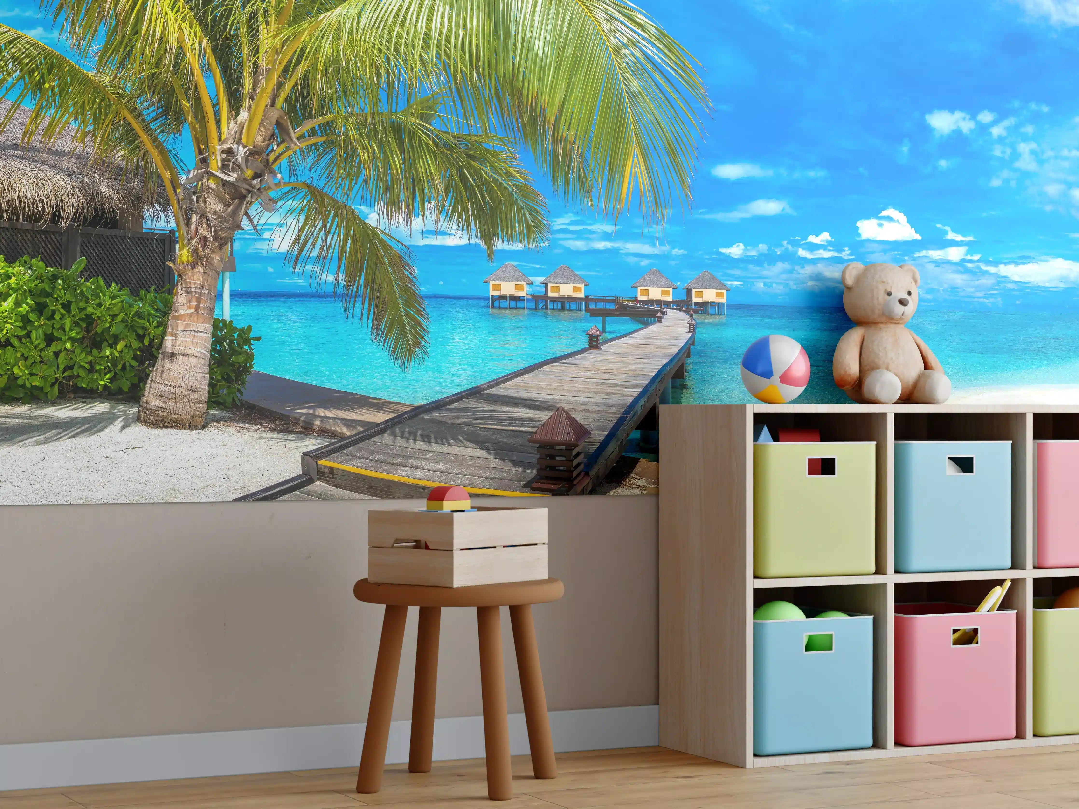 Kinderzimmer Wandgestaltung - Bungalows auf den Malediven bei Tag
