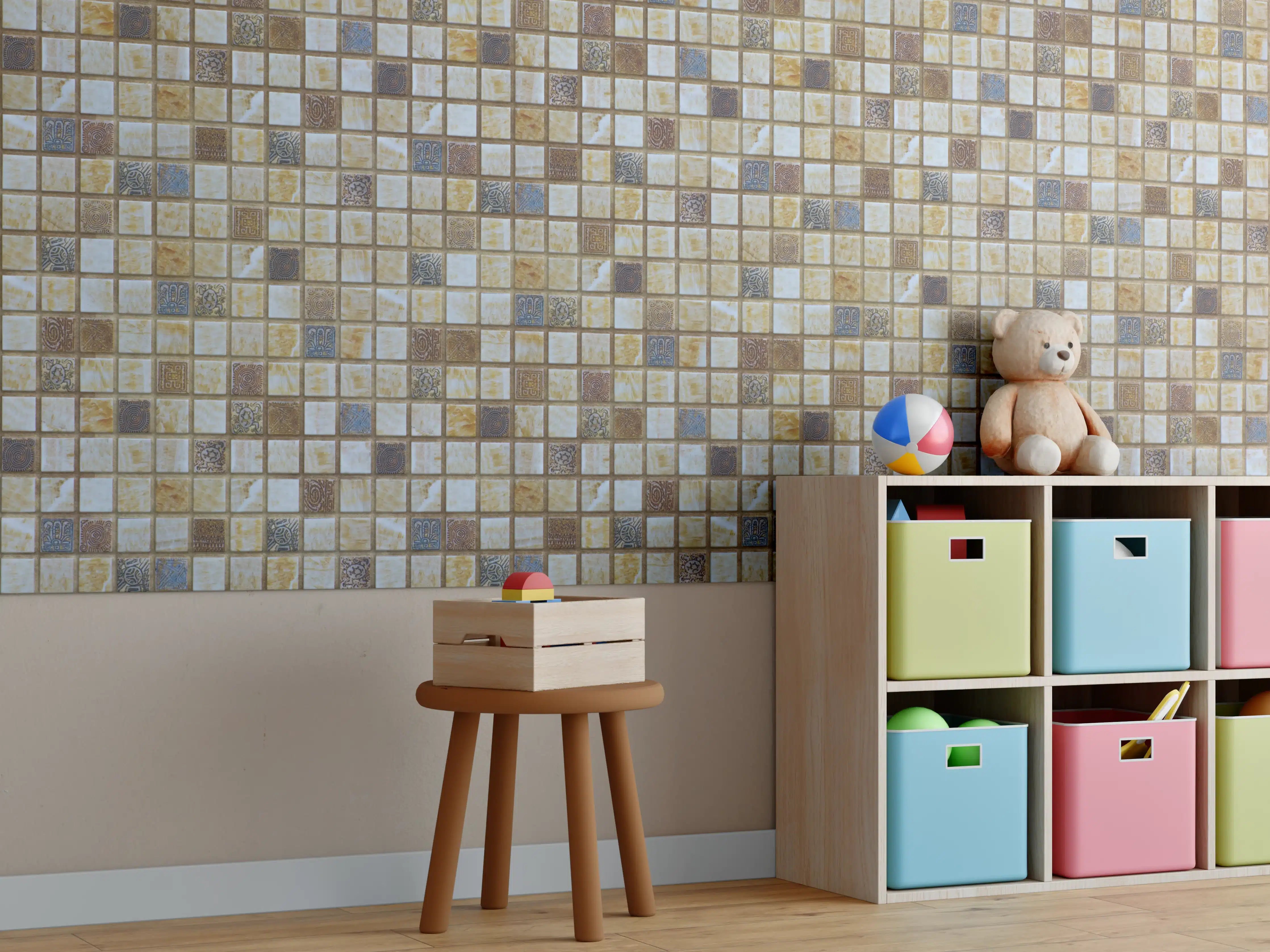 Kinderzimmer Wandgestaltung - Bunt Mosaik Fliesen Design