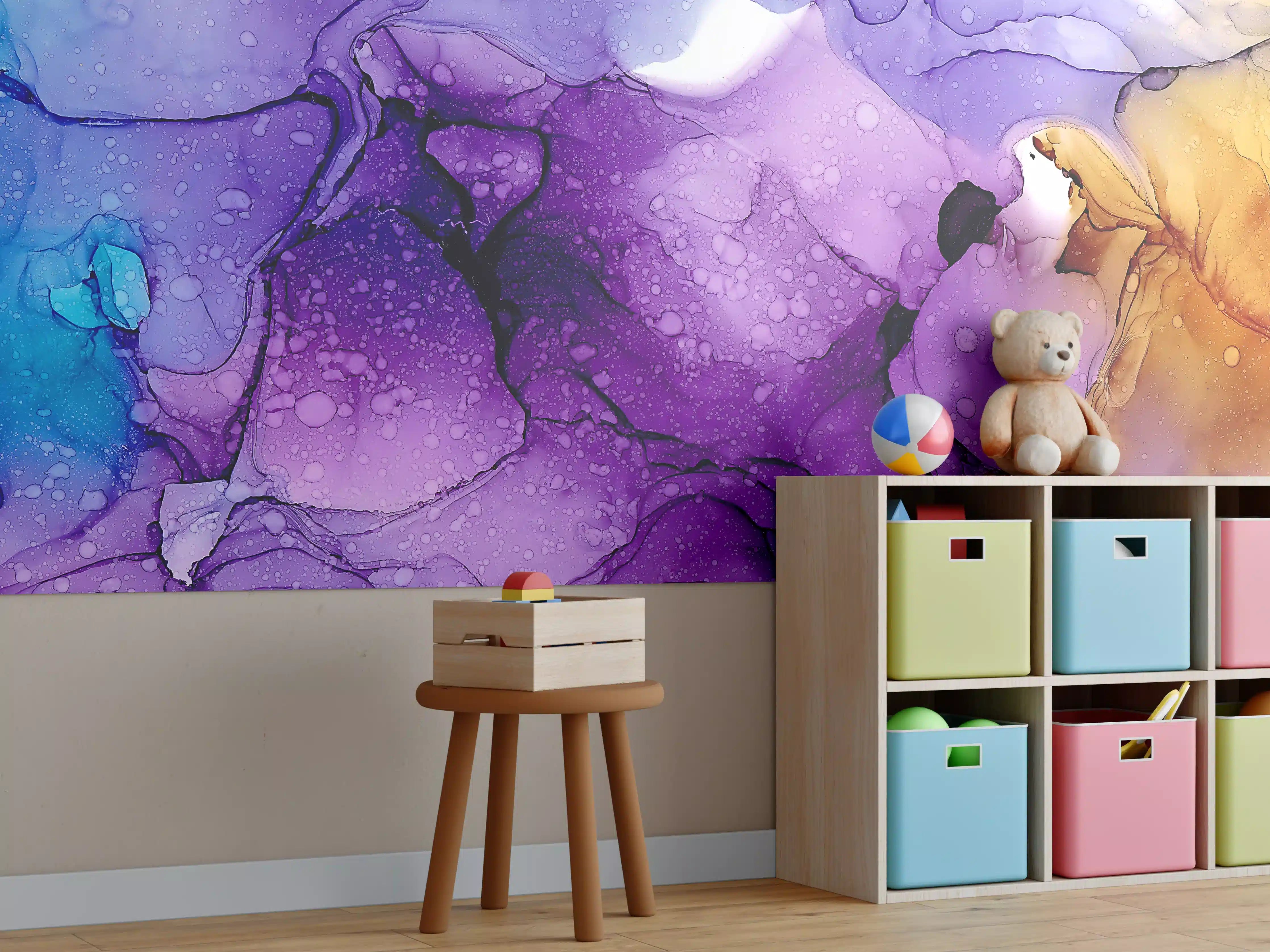 Kinderzimmer Wandgestaltung - Bunte Aquarell-Textur in lebendigen Farben