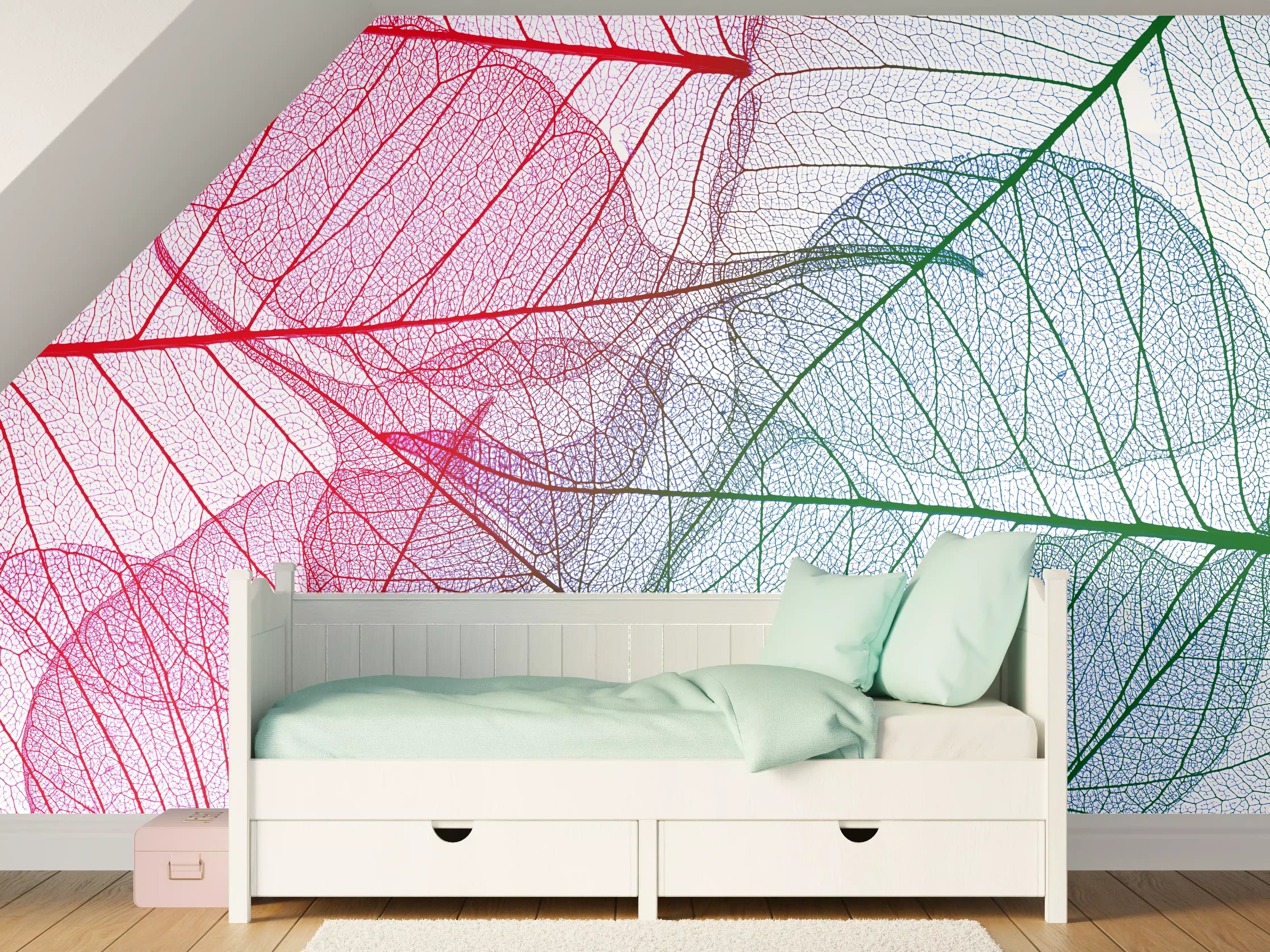 Kinderzimmer Wandgestaltung - Bunte Blattadern Textur