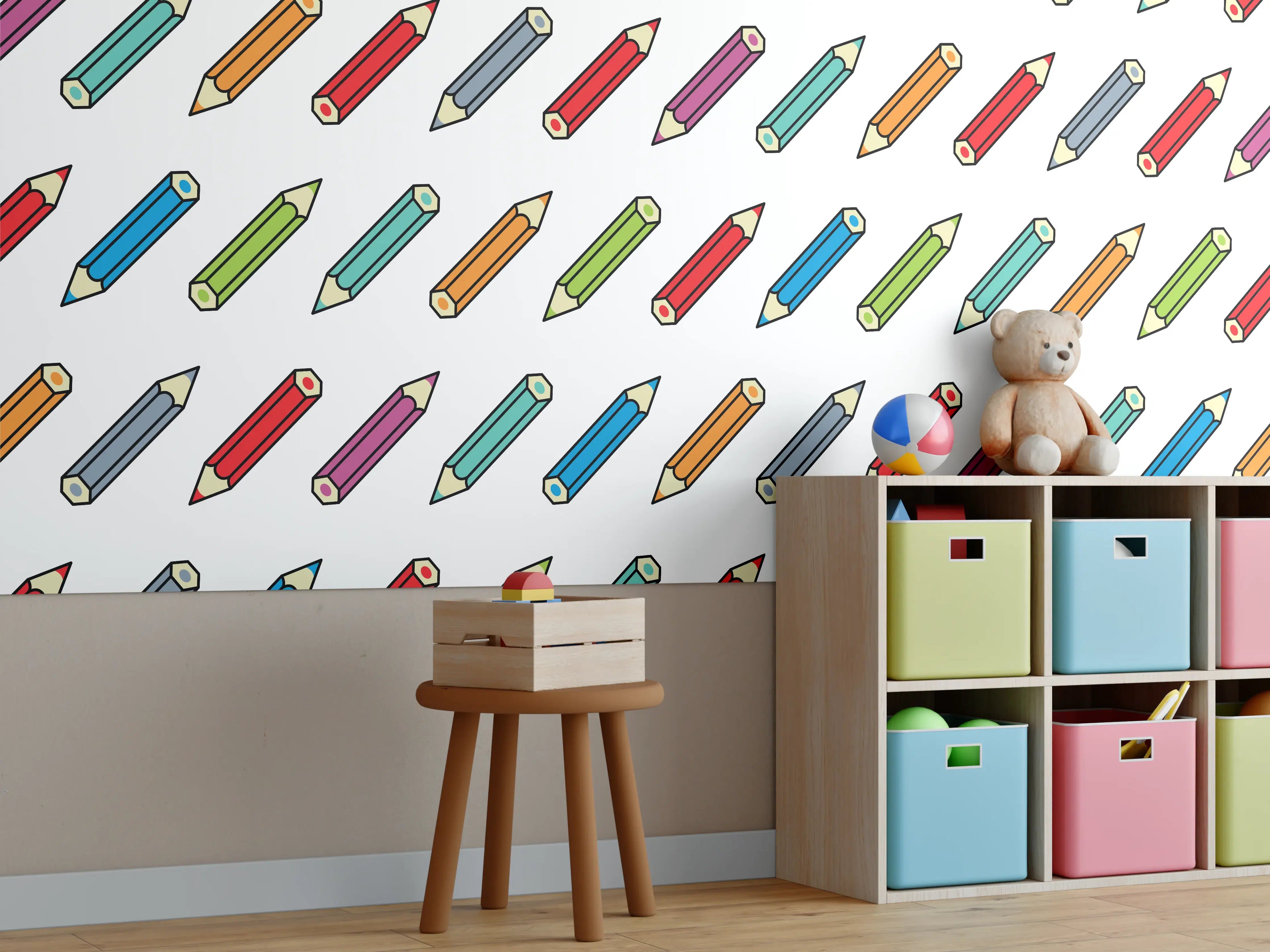 Kinderzimmer Wandgestaltung - Bunte Bleistift-Muster Illustration