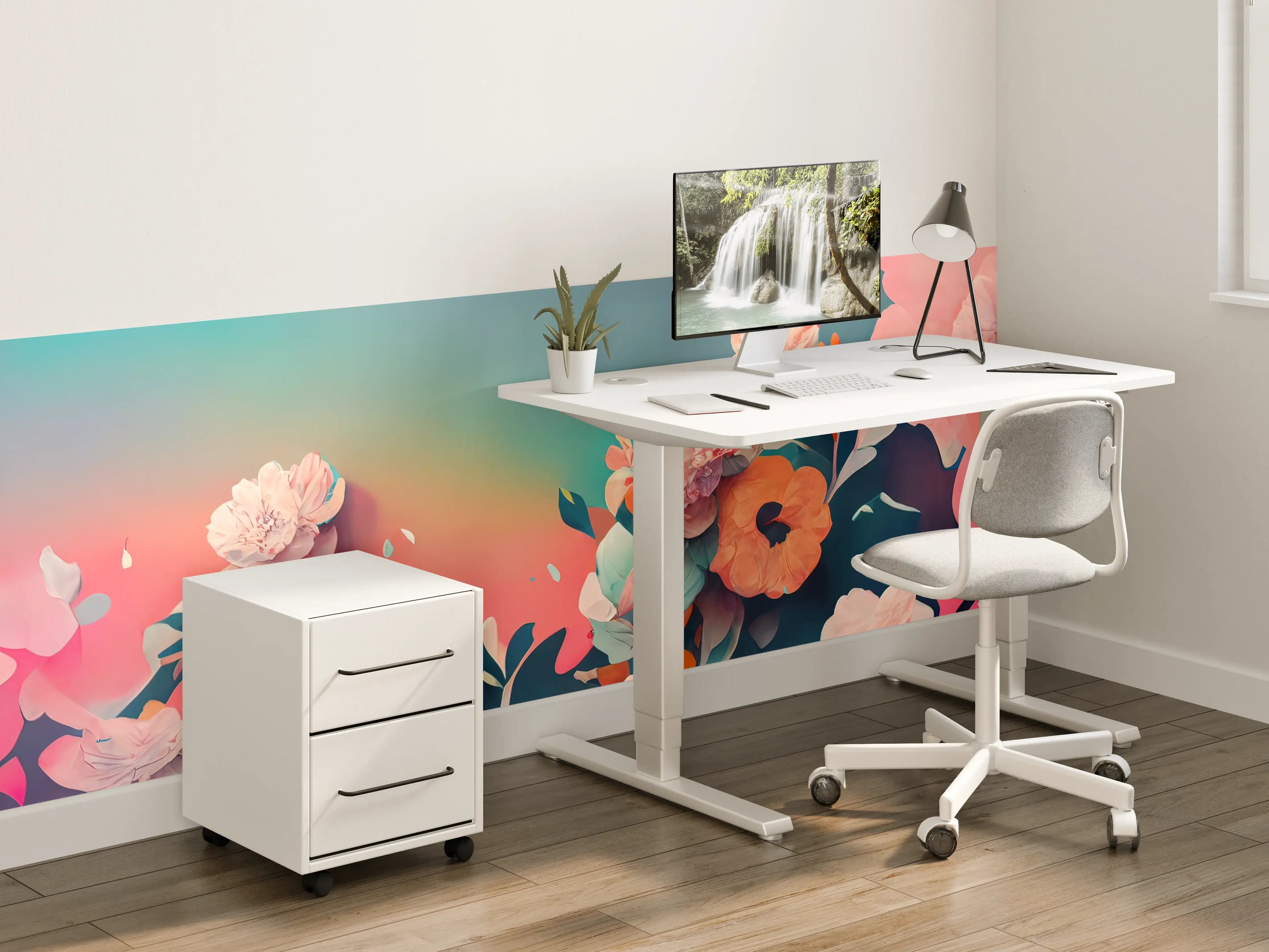 Kinderzimmer Wandgestaltung - Bunte Blütenidylle mit Pastellhintergrund