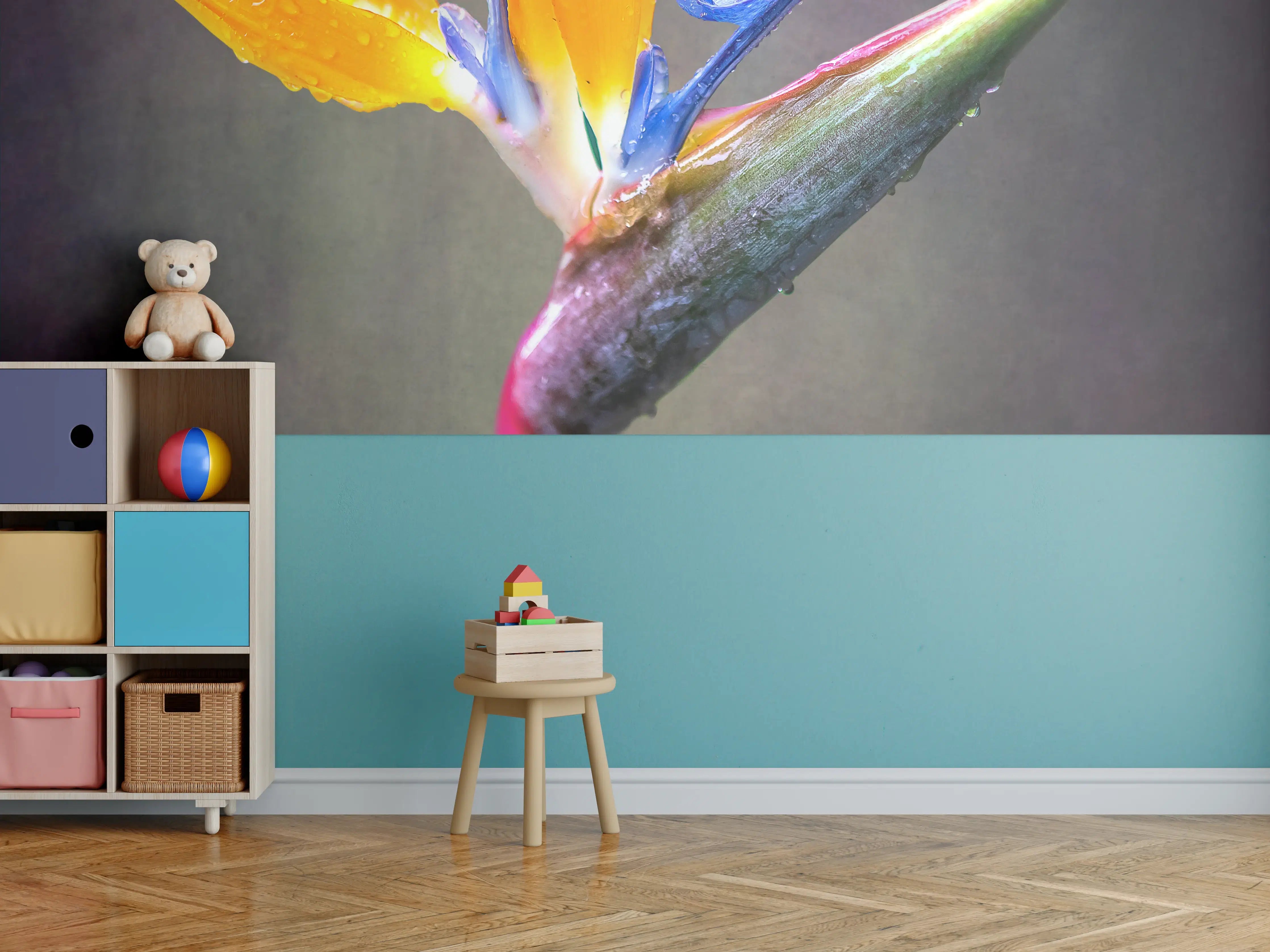 Kinderzimmer Wandgestaltung - Bunte Blume mit farbenfrohen Blütenblättern