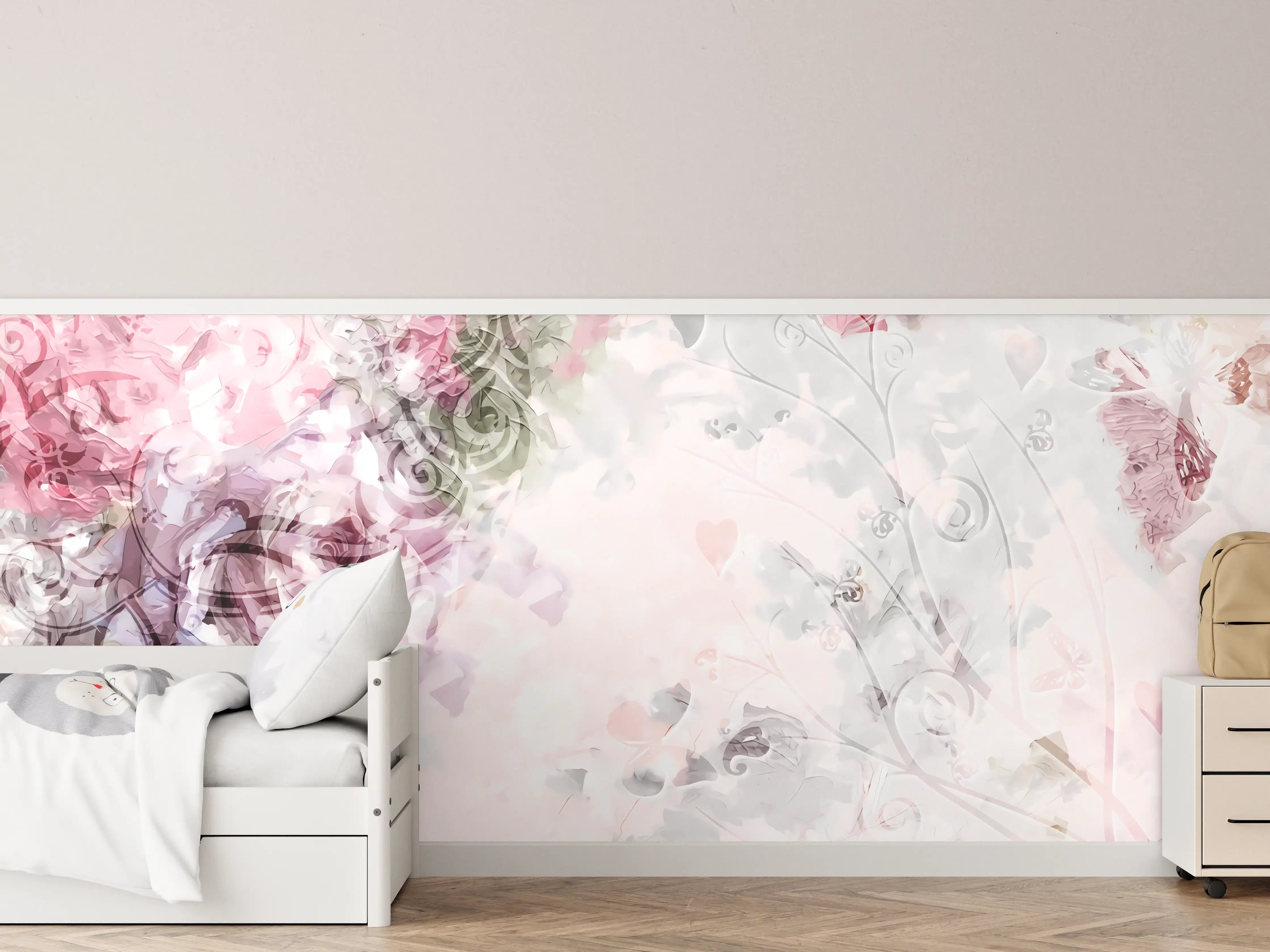 Kinderzimmer Wandgestaltung - Bunte Blumen - Pastell Farben