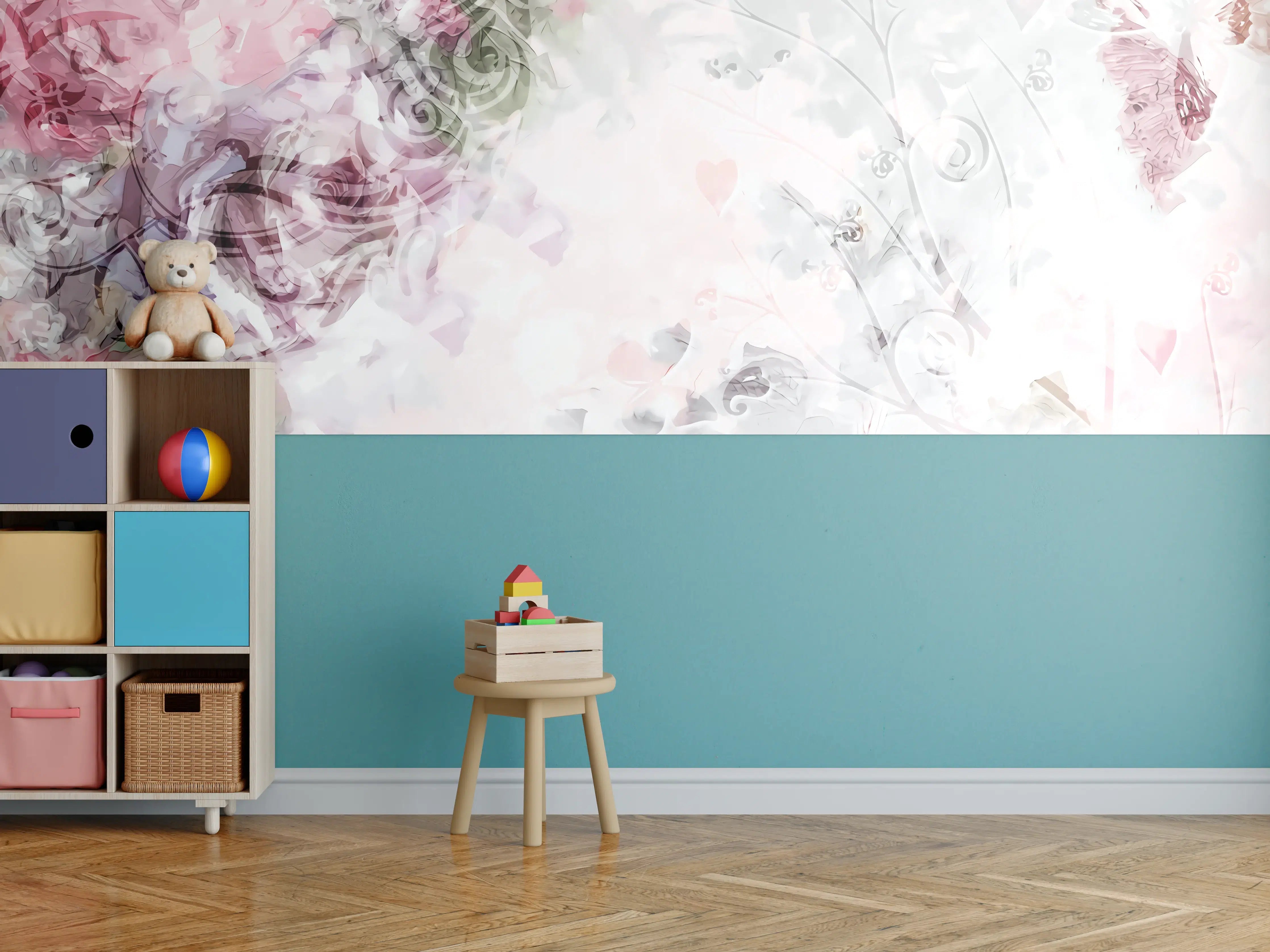 Kinderzimmer Wandgestaltung - Bunte Blumen - Pastell Farben