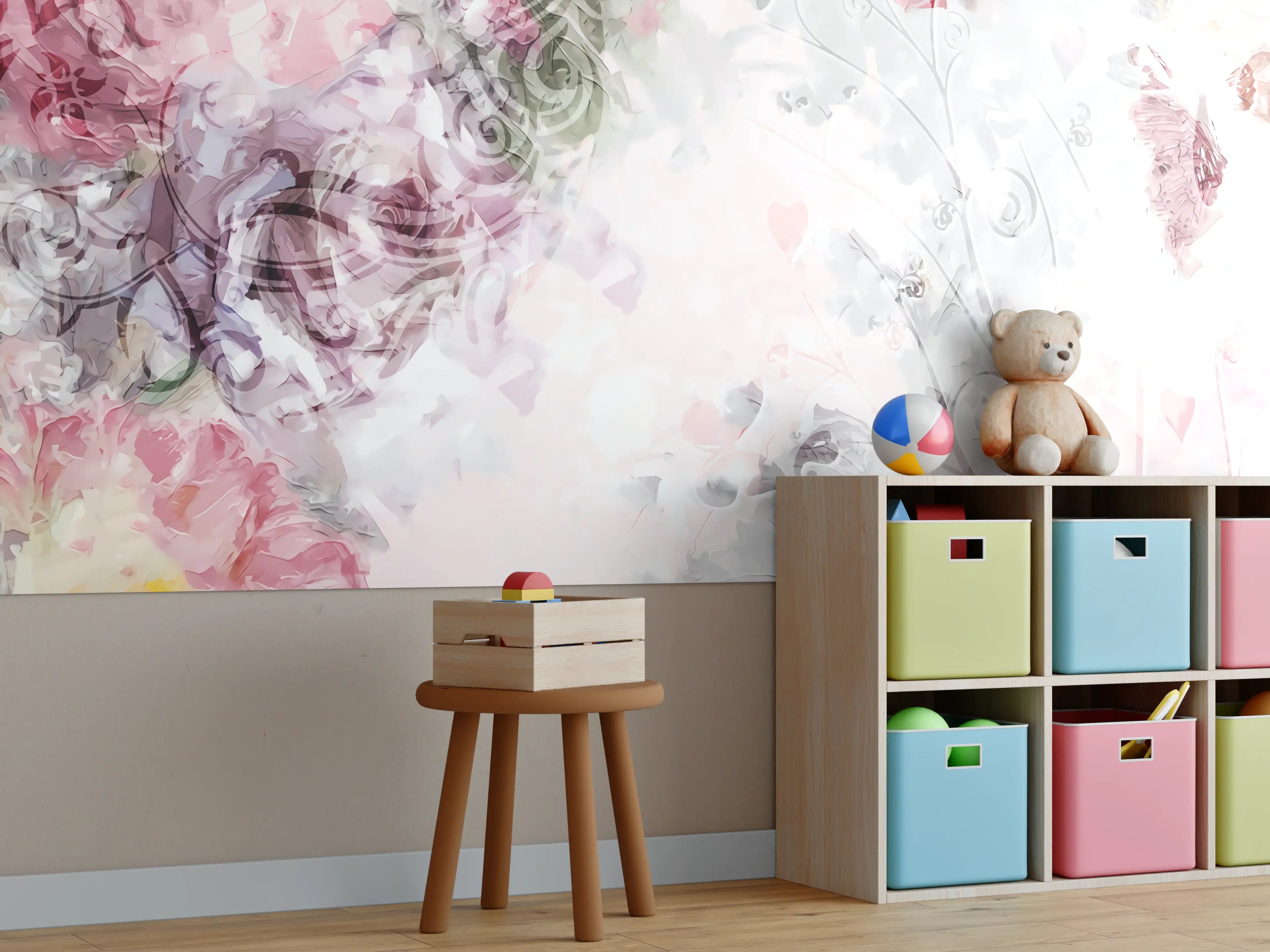 Kinderzimmer Wandgestaltung - Bunte Blumen - Pastell Farben