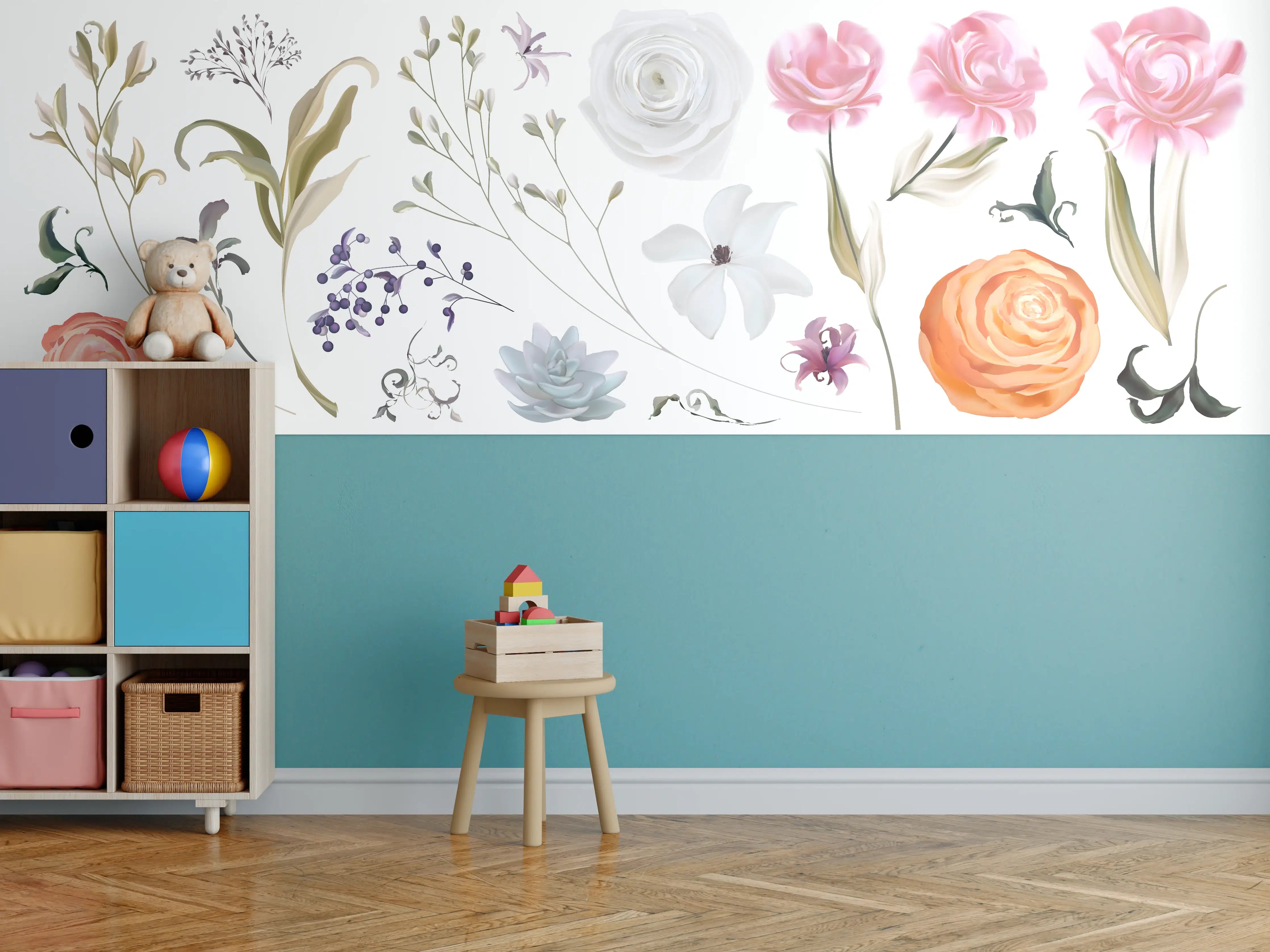 Kinderzimmer Wandgestaltung - Bunte Blumenillustrationen Set