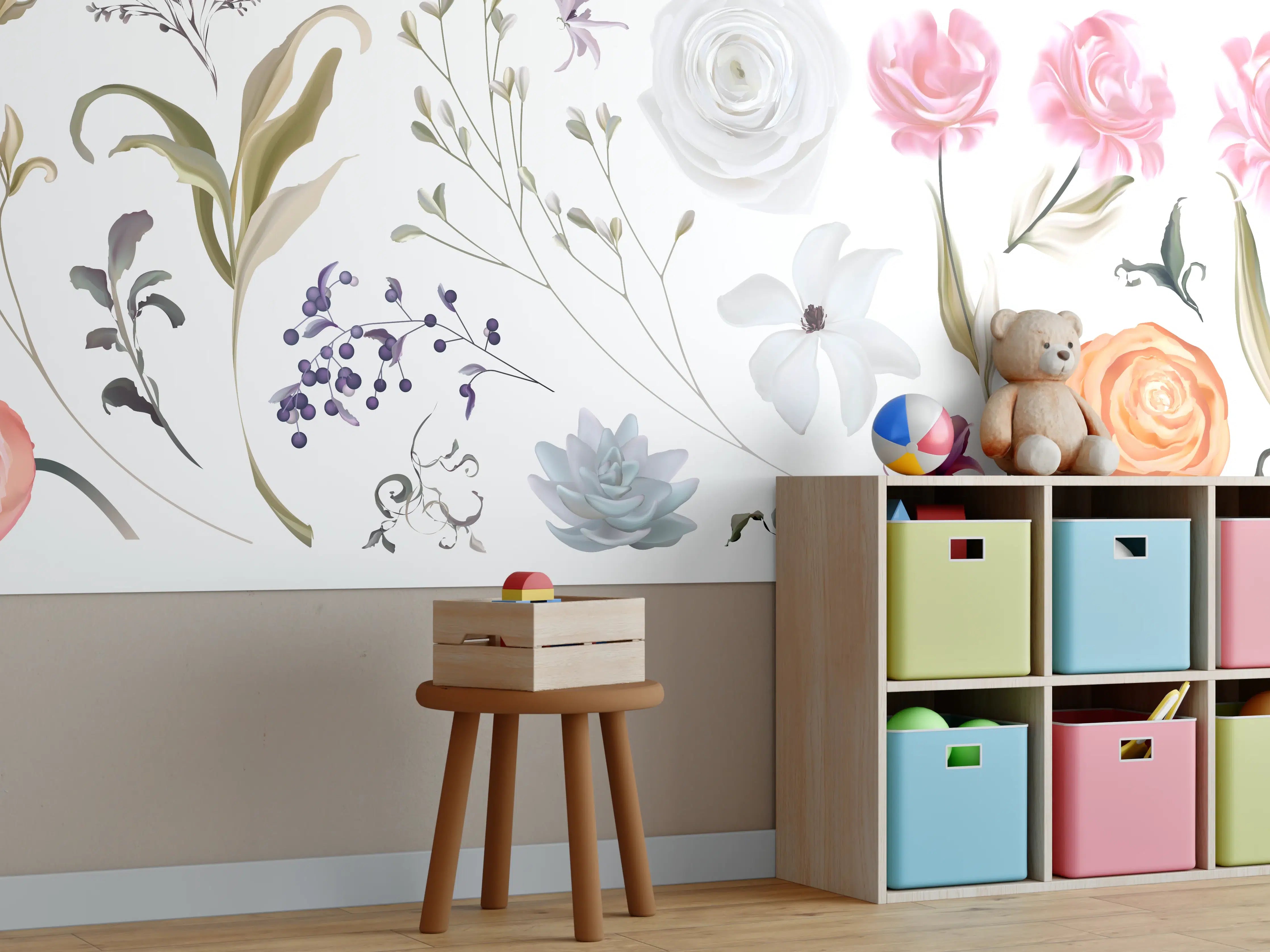 Kinderzimmer Wandgestaltung - Bunte Blumenillustrationen Set