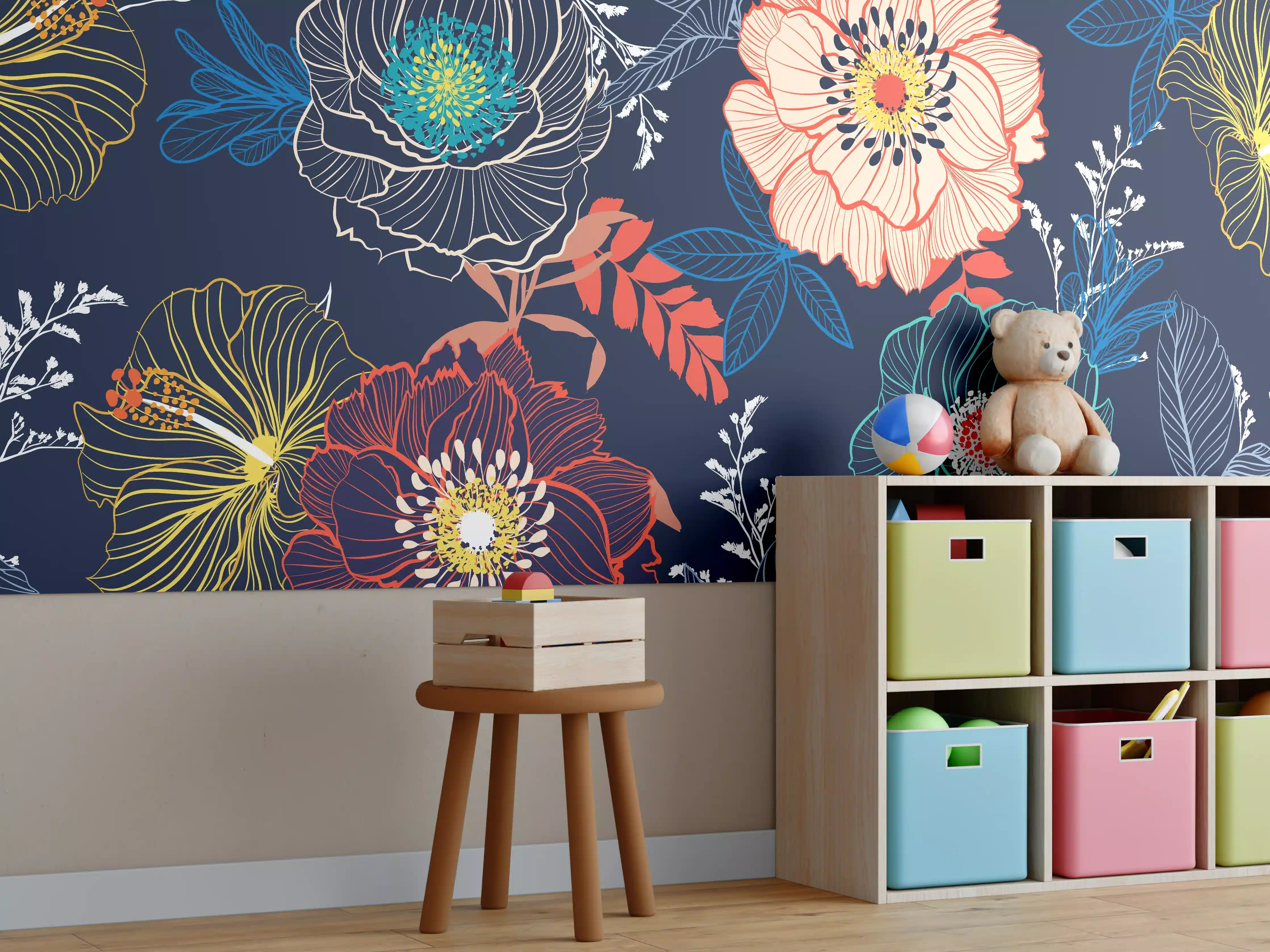 Kinderzimmer Wandgestaltung - Bunte Blumenkunst