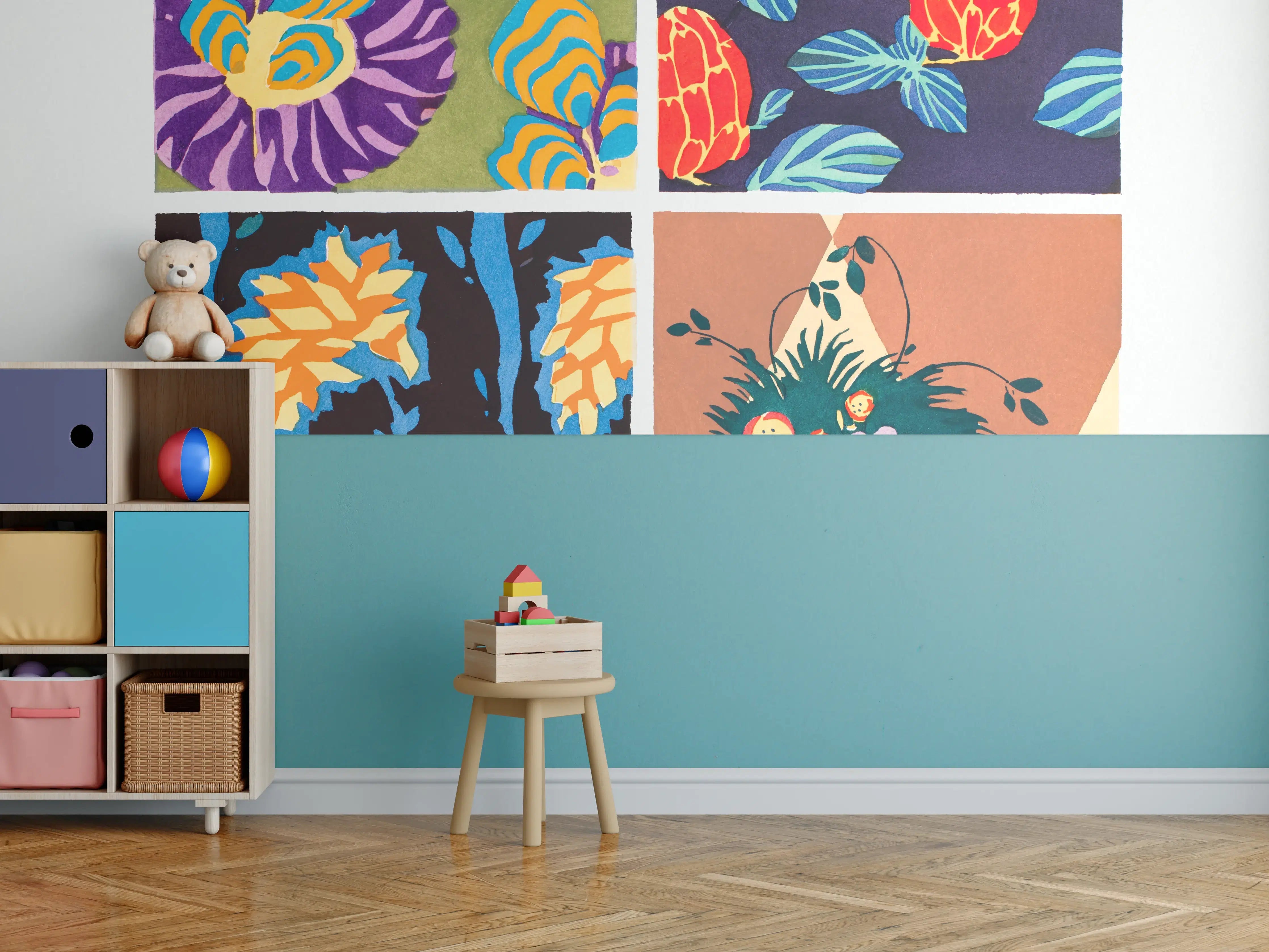 Kinderzimmer Wandgestaltung - Bunte Blumenmuster