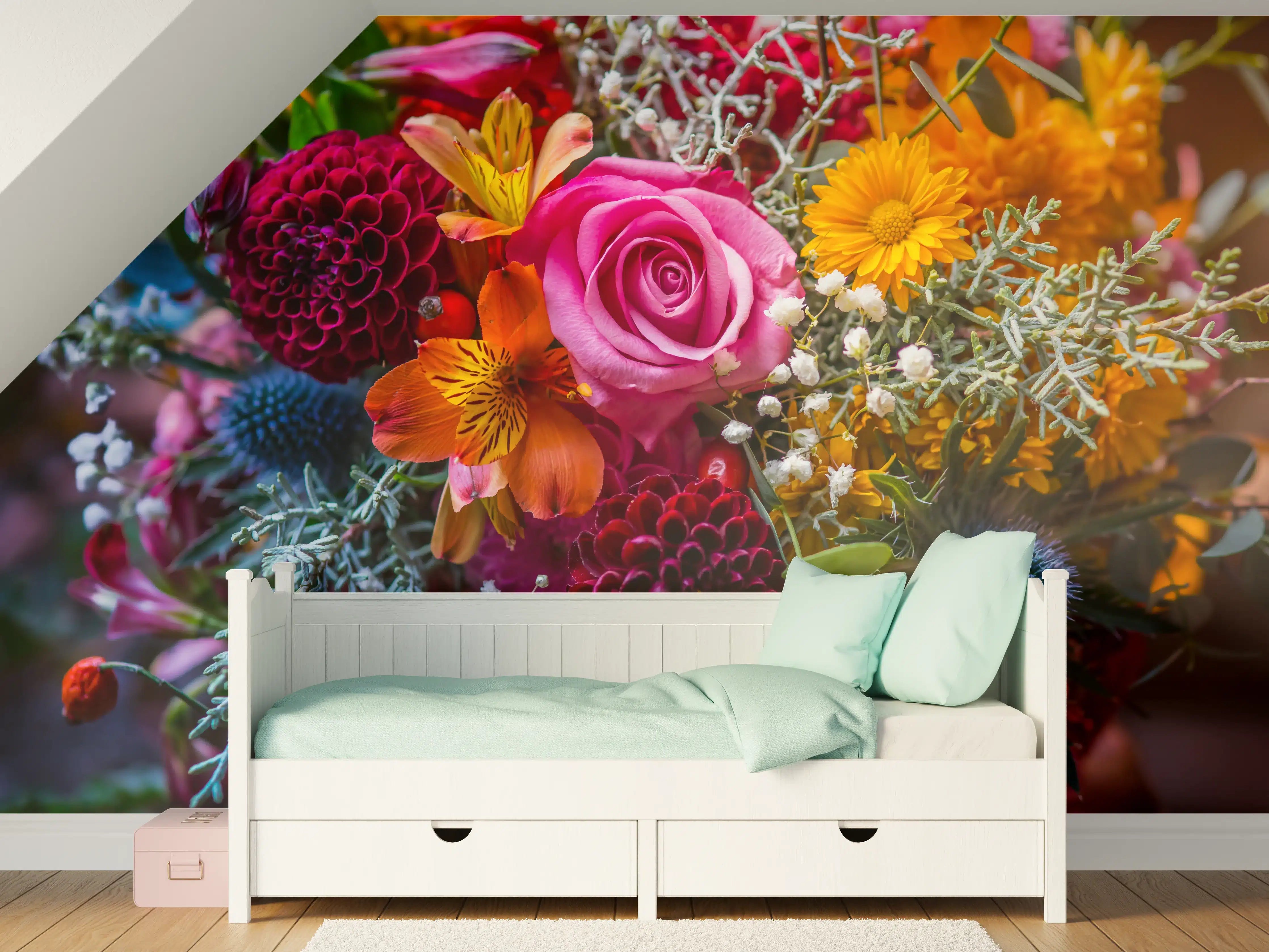 Kinderzimmer Wandgestaltung - Bunte Blumenstrauß in Nahaufnahme