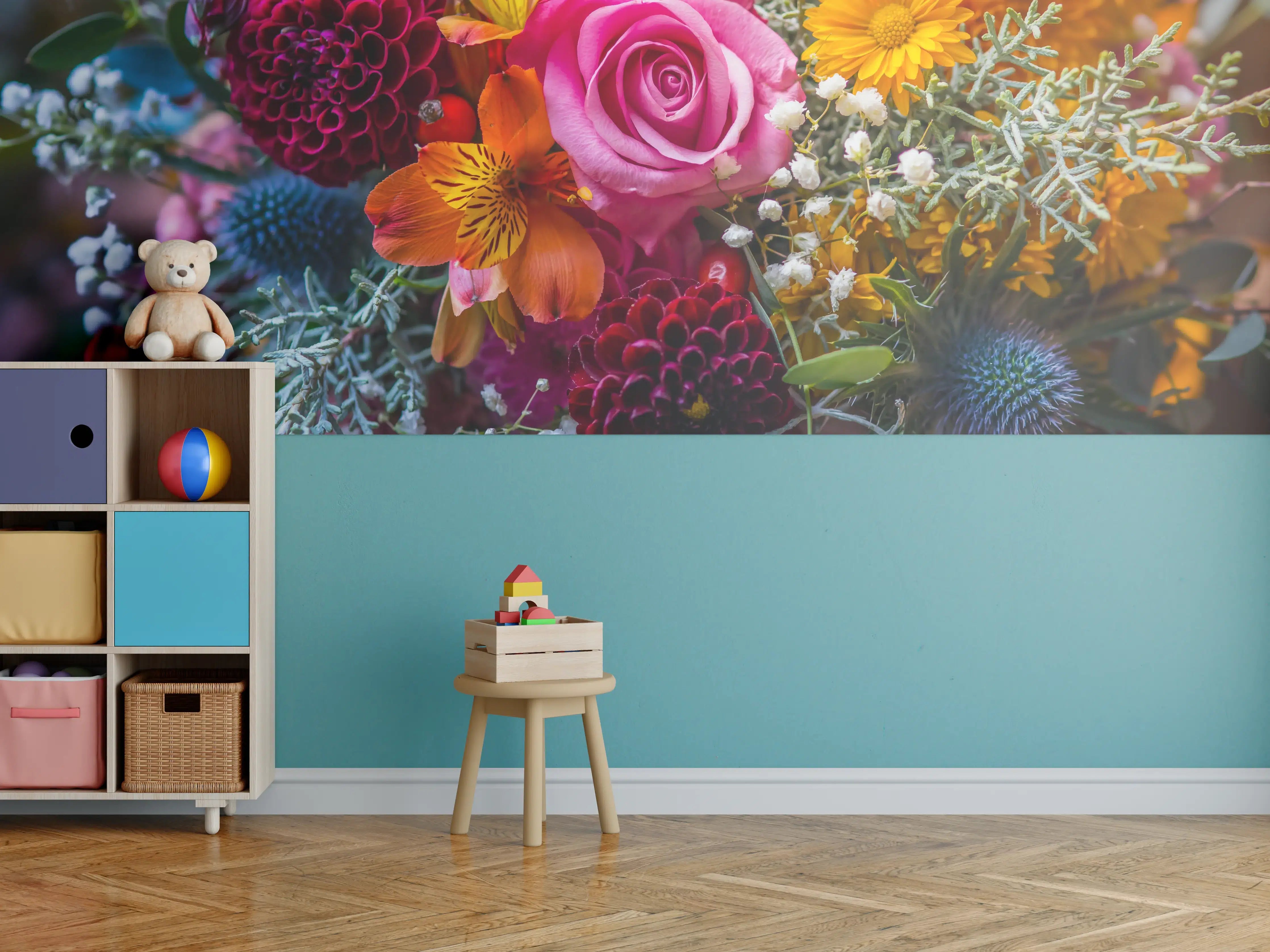 Kinderzimmer Wandgestaltung - Bunte Blumenstrauß in Nahaufnahme