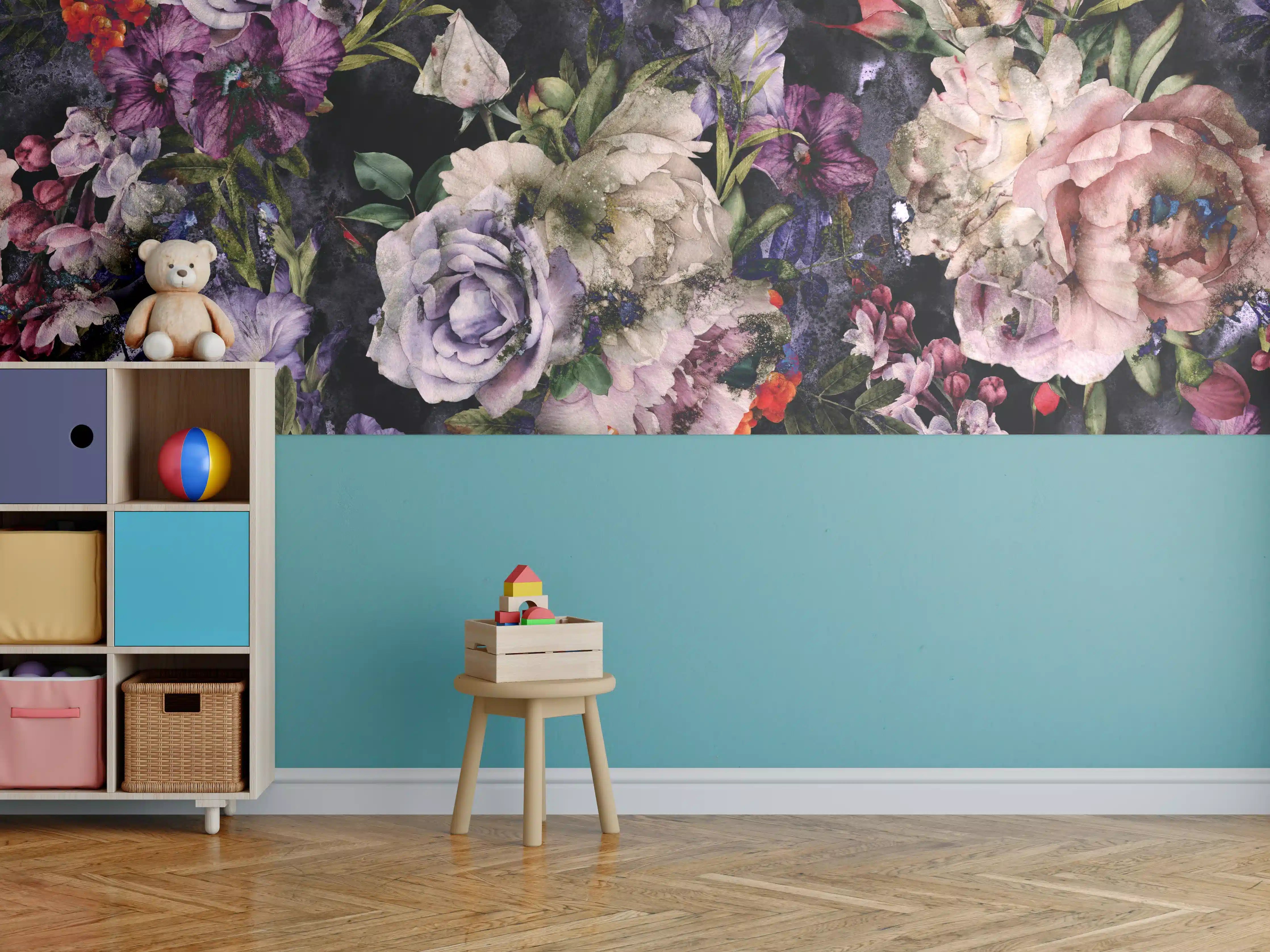 Kinderzimmer Wandgestaltung - Bunte Blumenvielfalt in Nahaufnahme