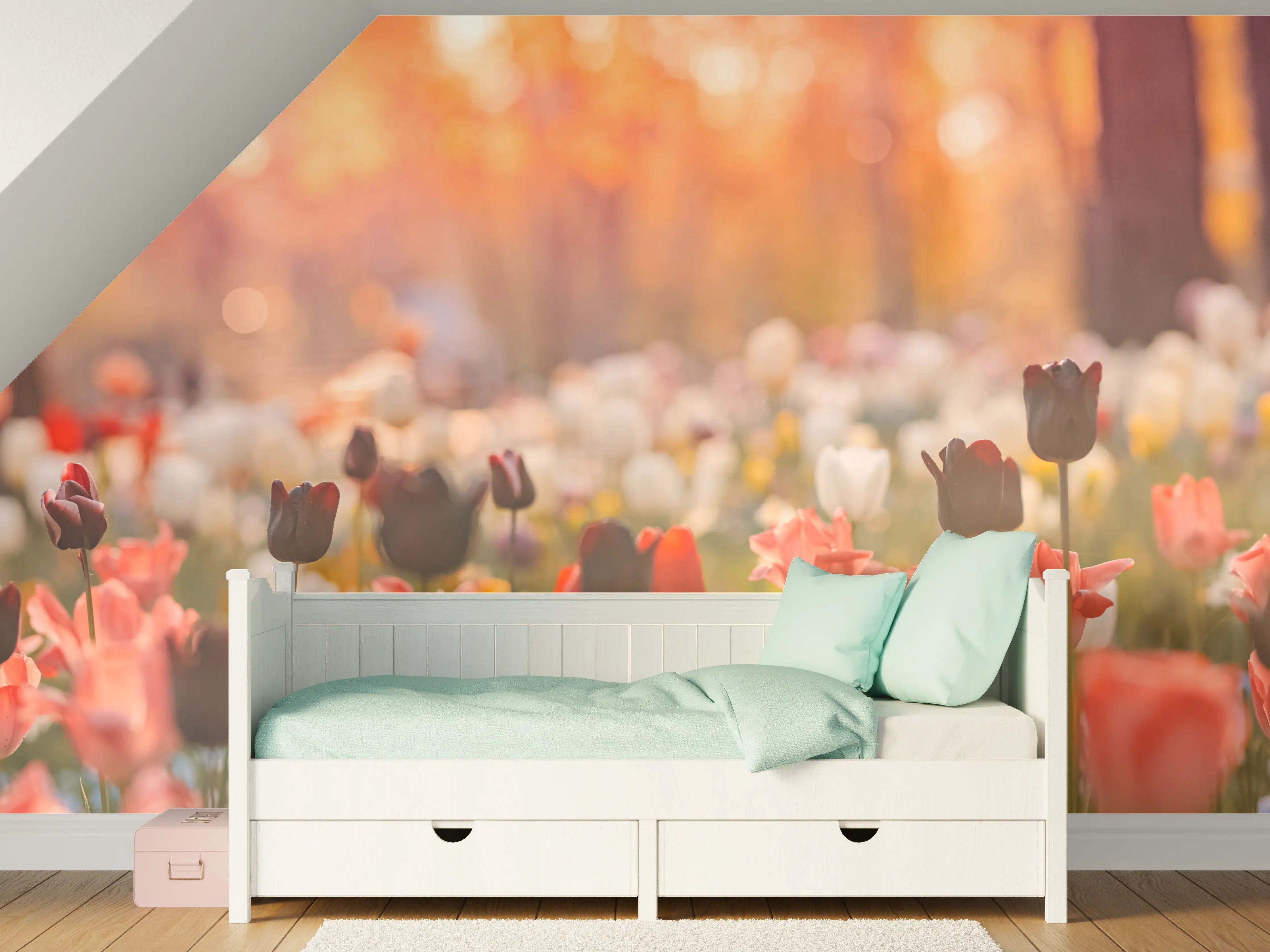 Kinderzimmer Wandgestaltung - Bunte Blumenwiese mit Tulpen