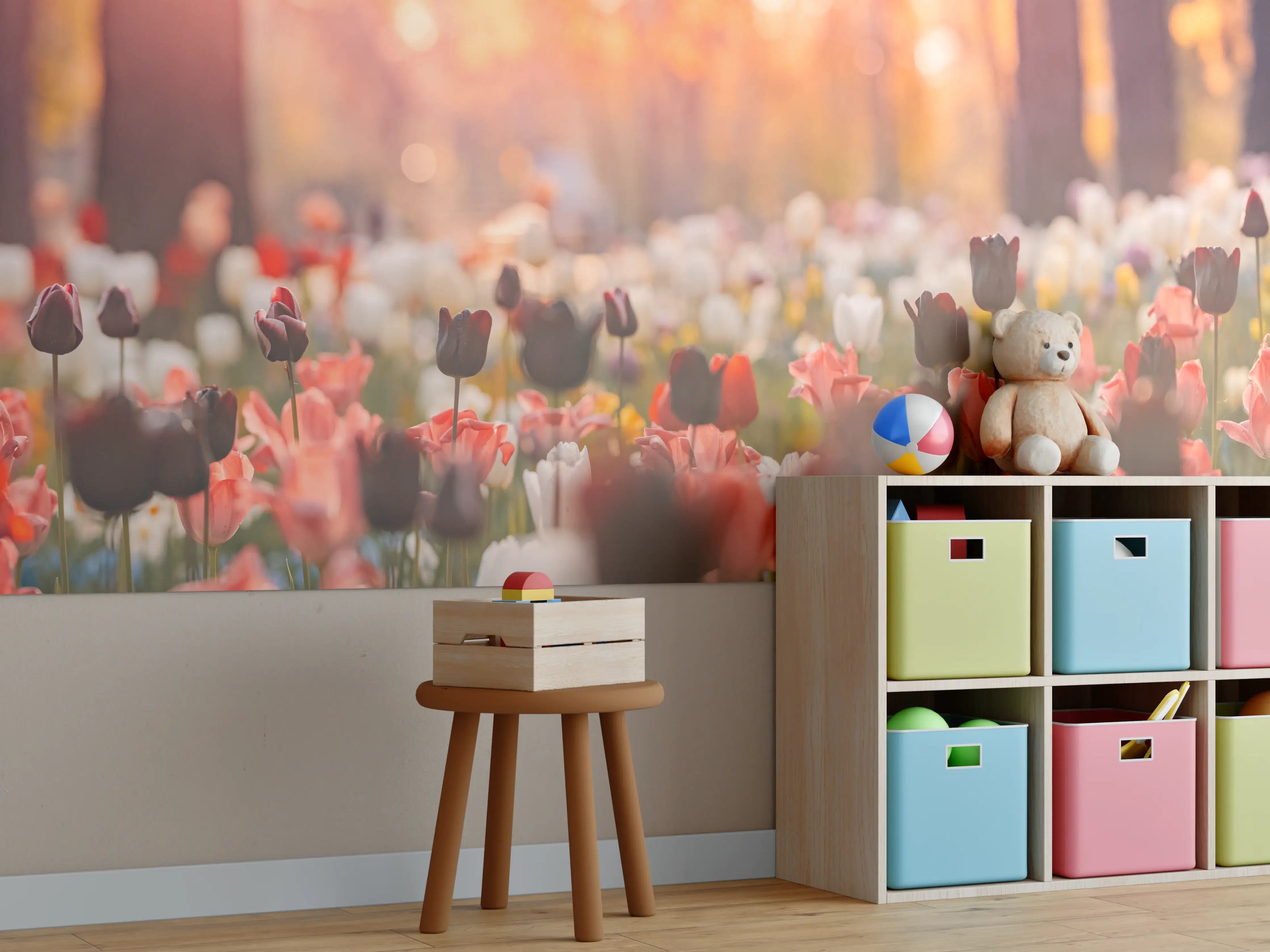 Kinderzimmer Wandgestaltung - Bunte Blumenwiese mit Tulpen
