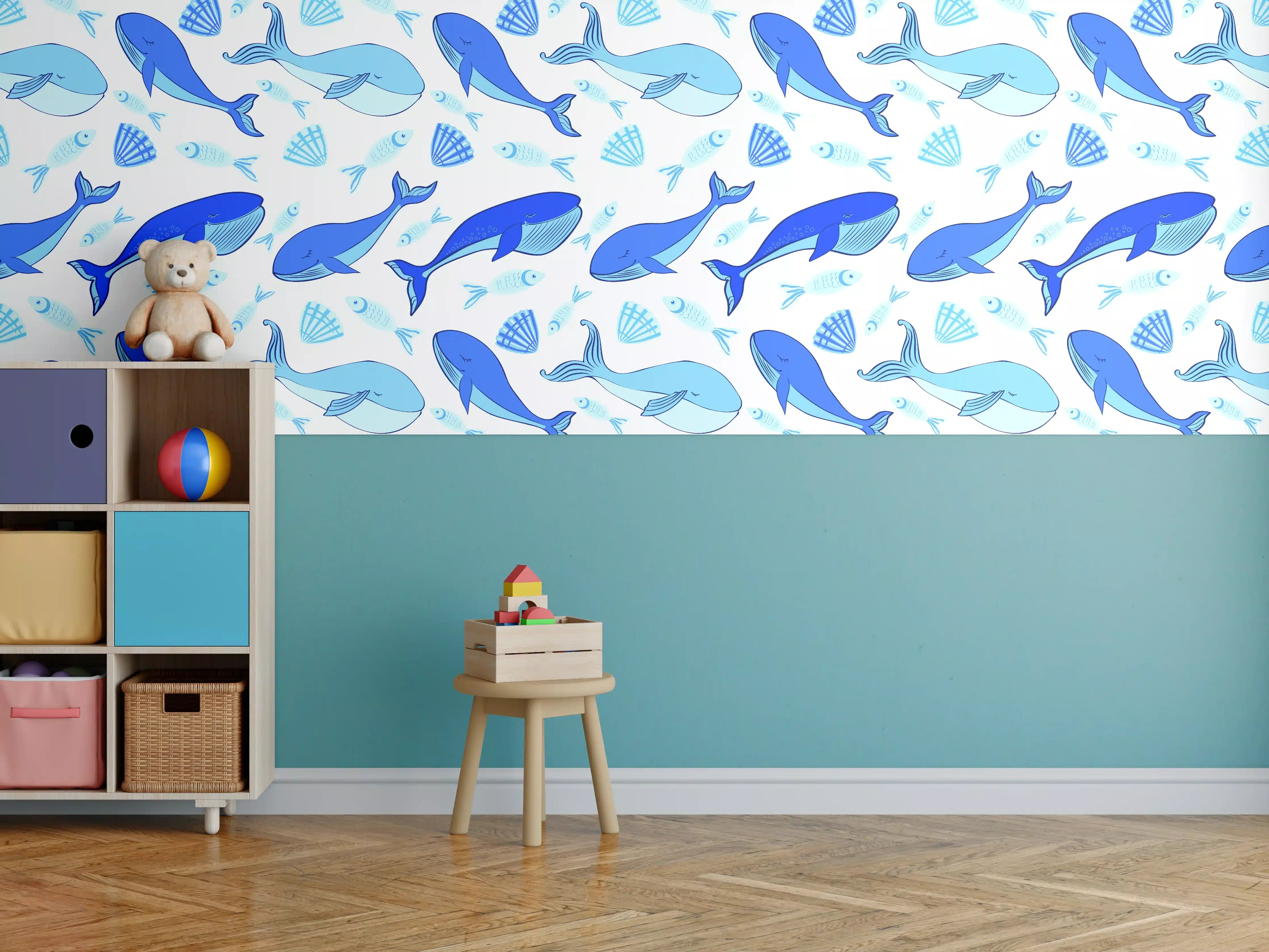 Kinderzimmer Wandgestaltung - Bunte Delfin-Welt mit Meeresmotiven