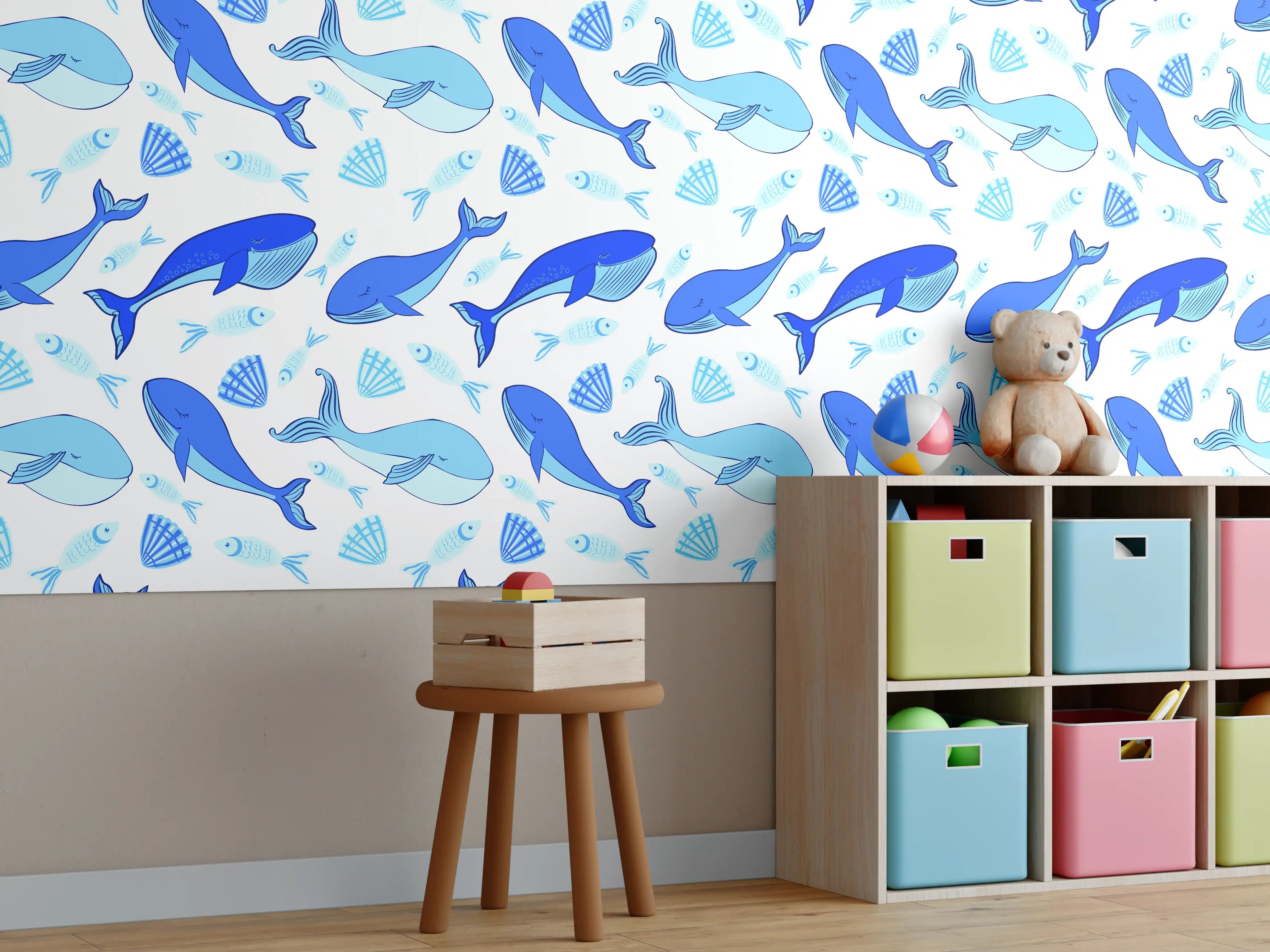Kinderzimmer Wandgestaltung - Bunte Delfin-Welt mit Meeresmotiven