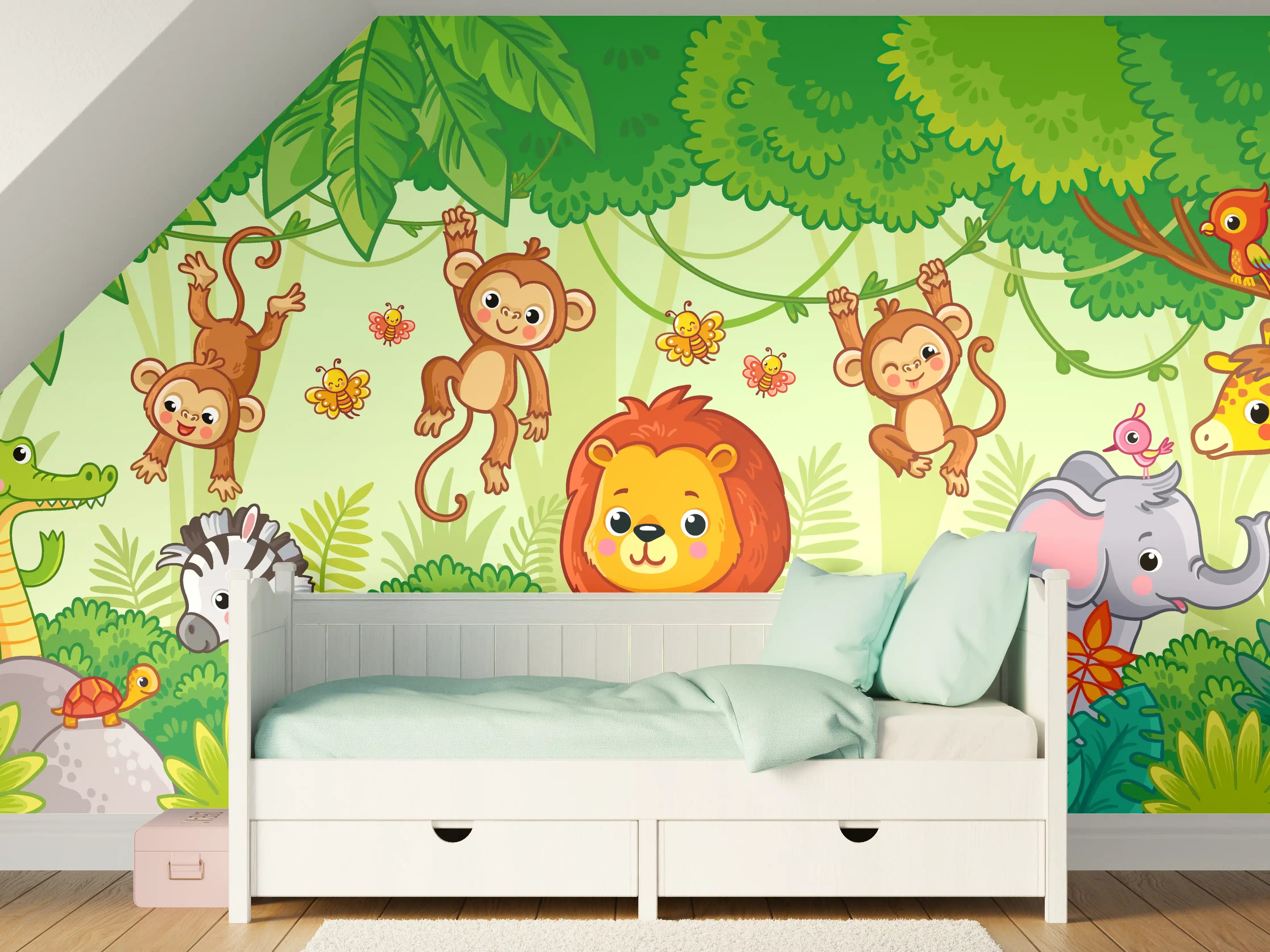 Kinderzimmer Wandgestaltung - Bunte Dschungeltiere in Kinderparadies