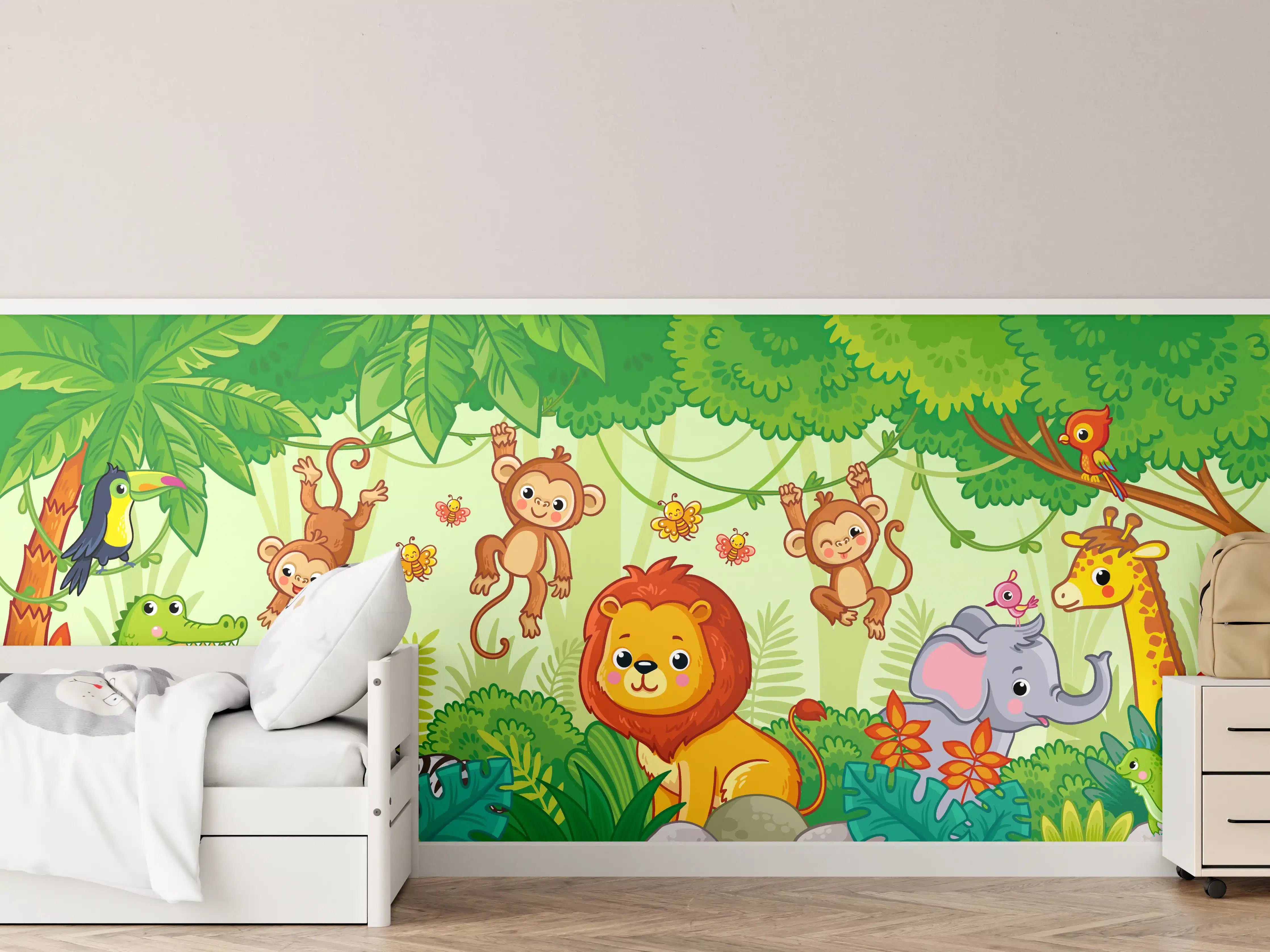Kinderzimmer Wandgestaltung - Bunte Dschungeltiere in Kinderparadies