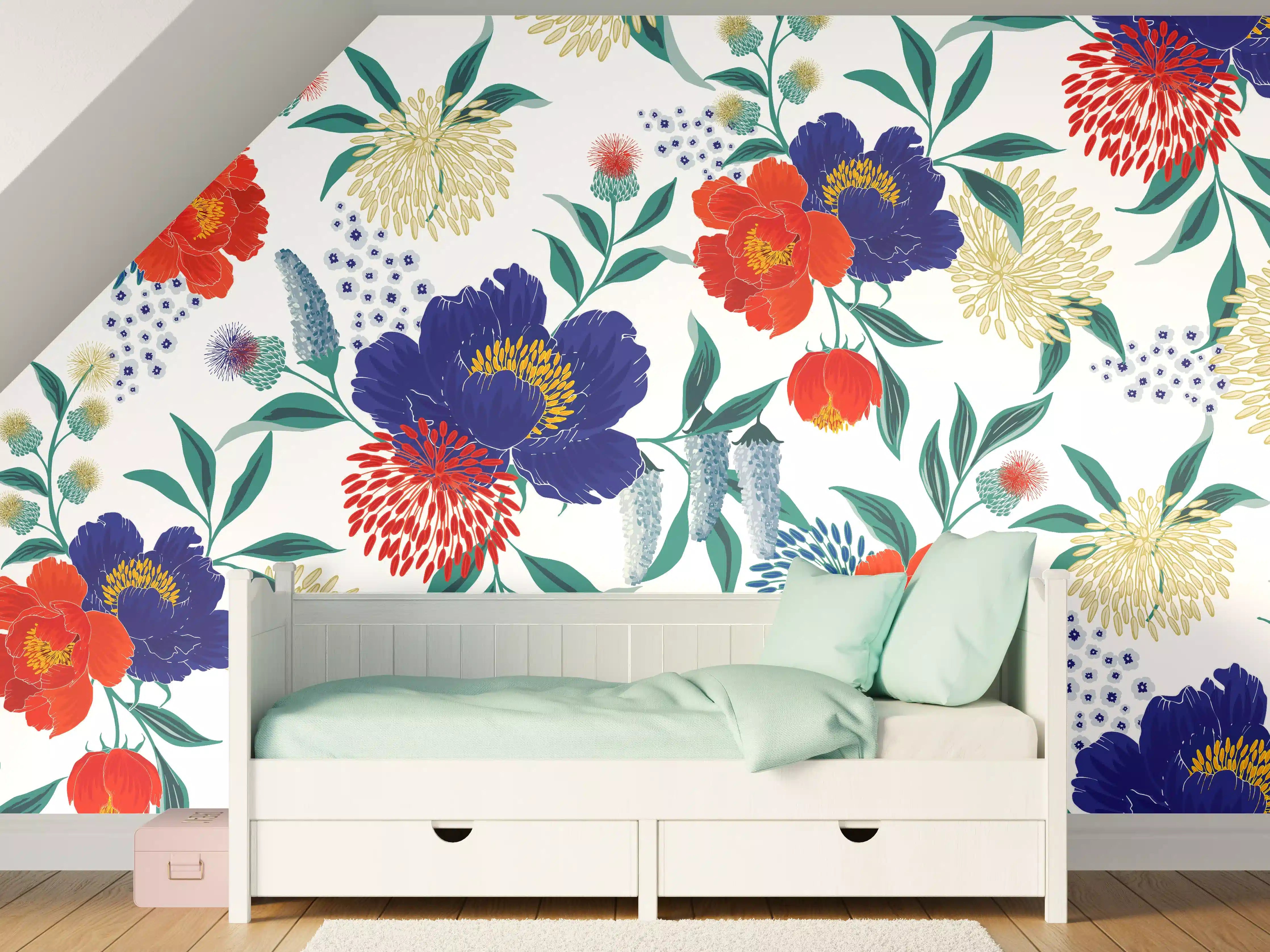 Kinderzimmer Wandgestaltung - Bunte Florale Muster Tapete