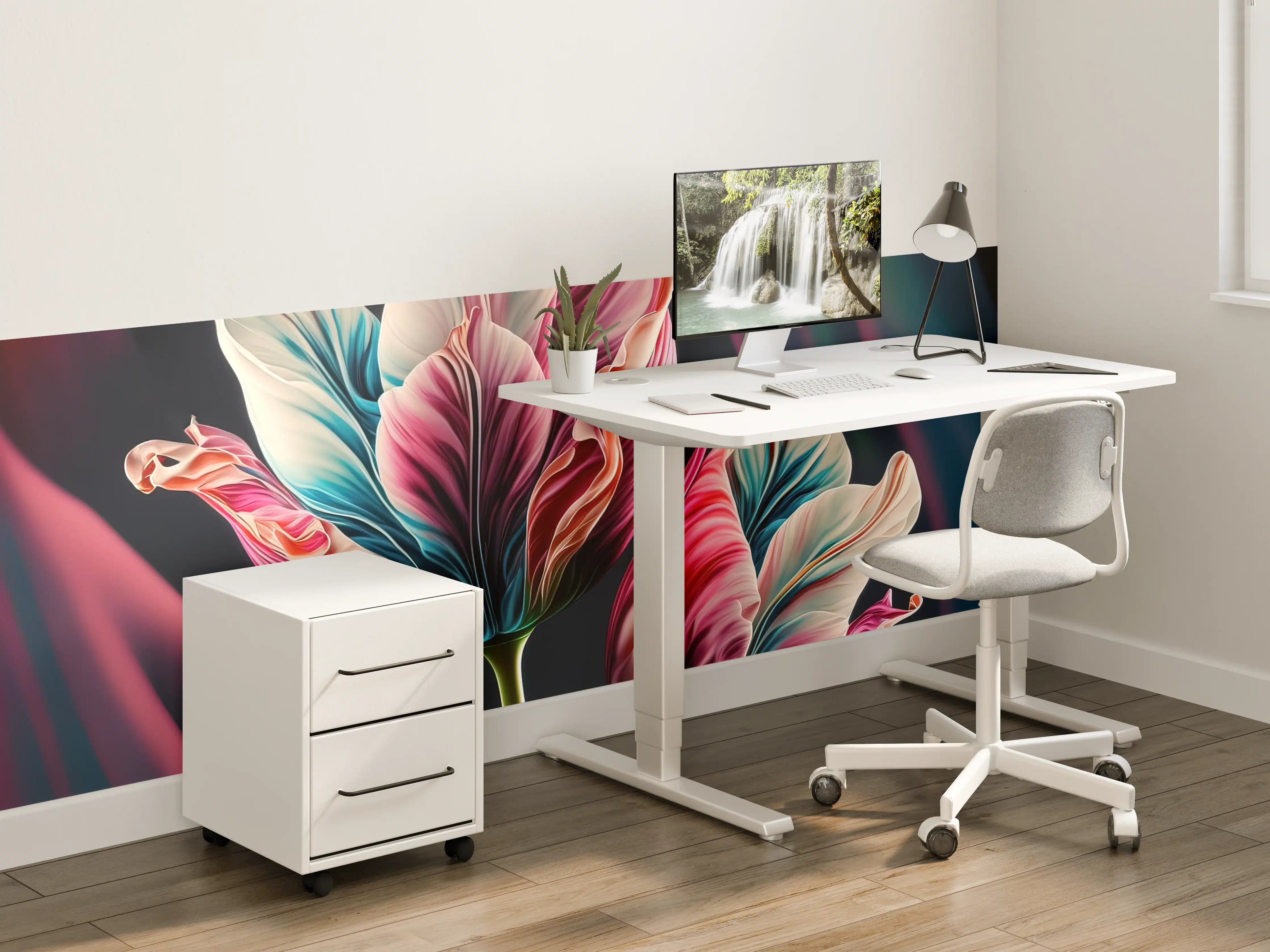 Kinderzimmer Wandgestaltung - Bunte Fluid Kunst Tulpen