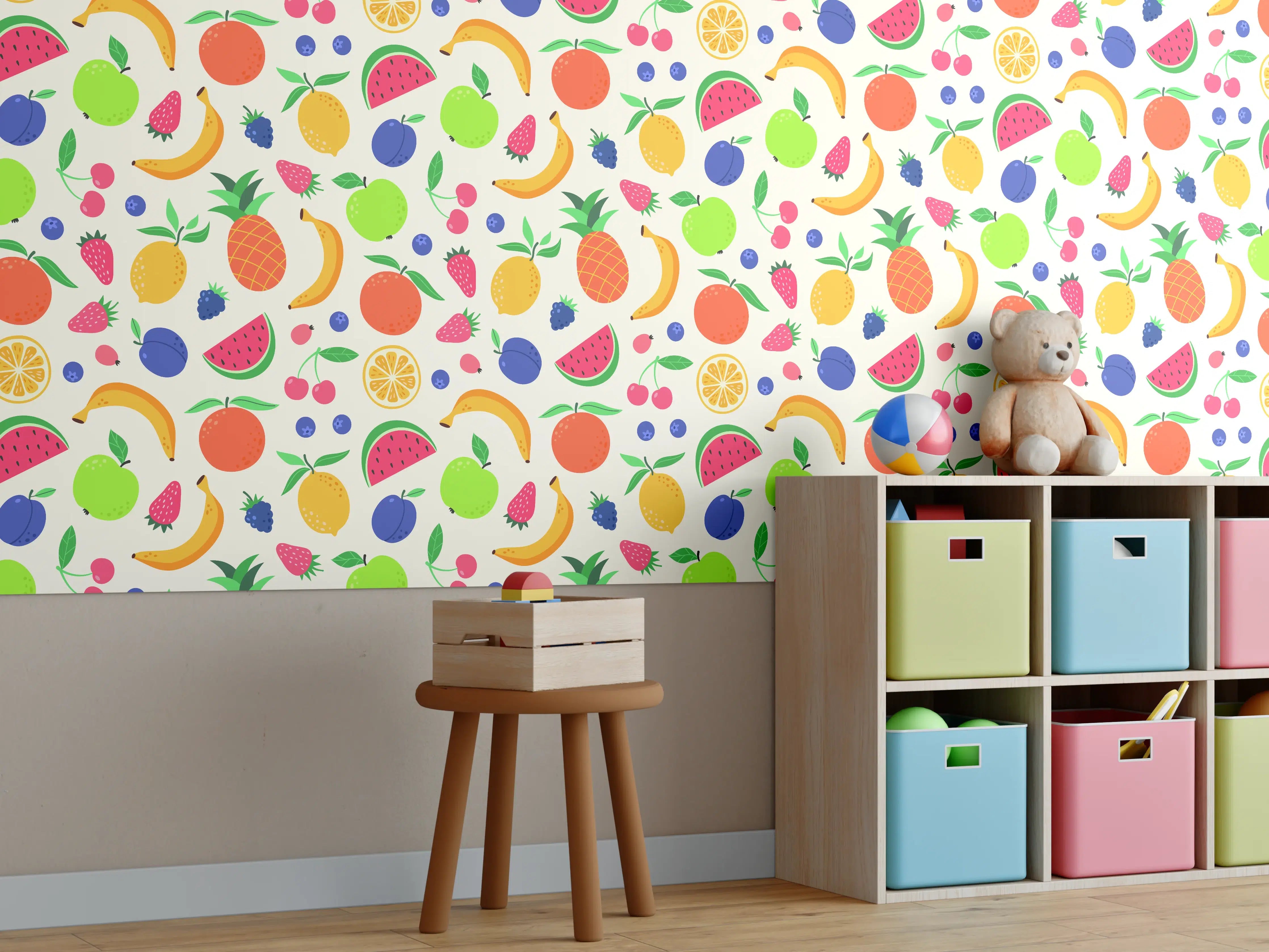 Kinderzimmer Wandgestaltung - Bunte Fruchtauswahl in fröhlichen Farben