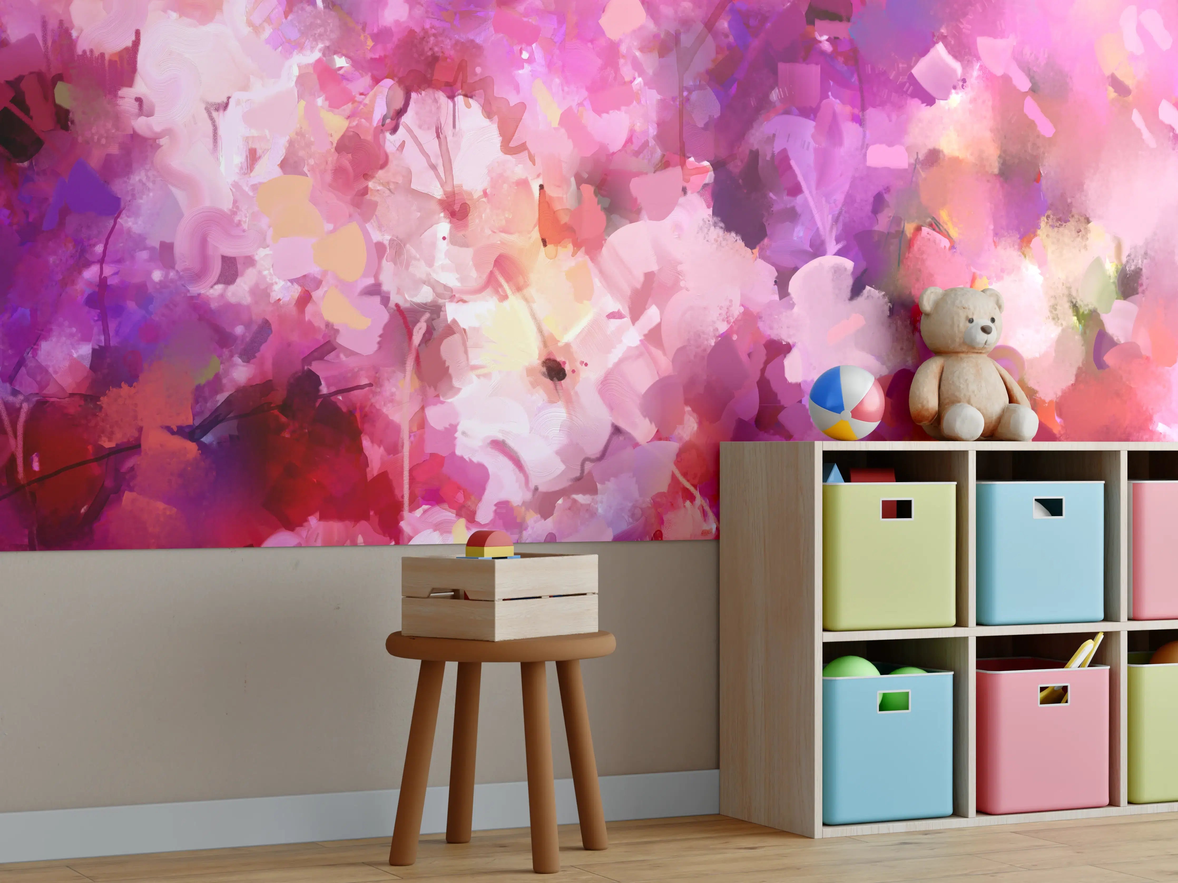 Kinderzimmer Wandgestaltung - Bunte Frühlingsblumen Malerei
