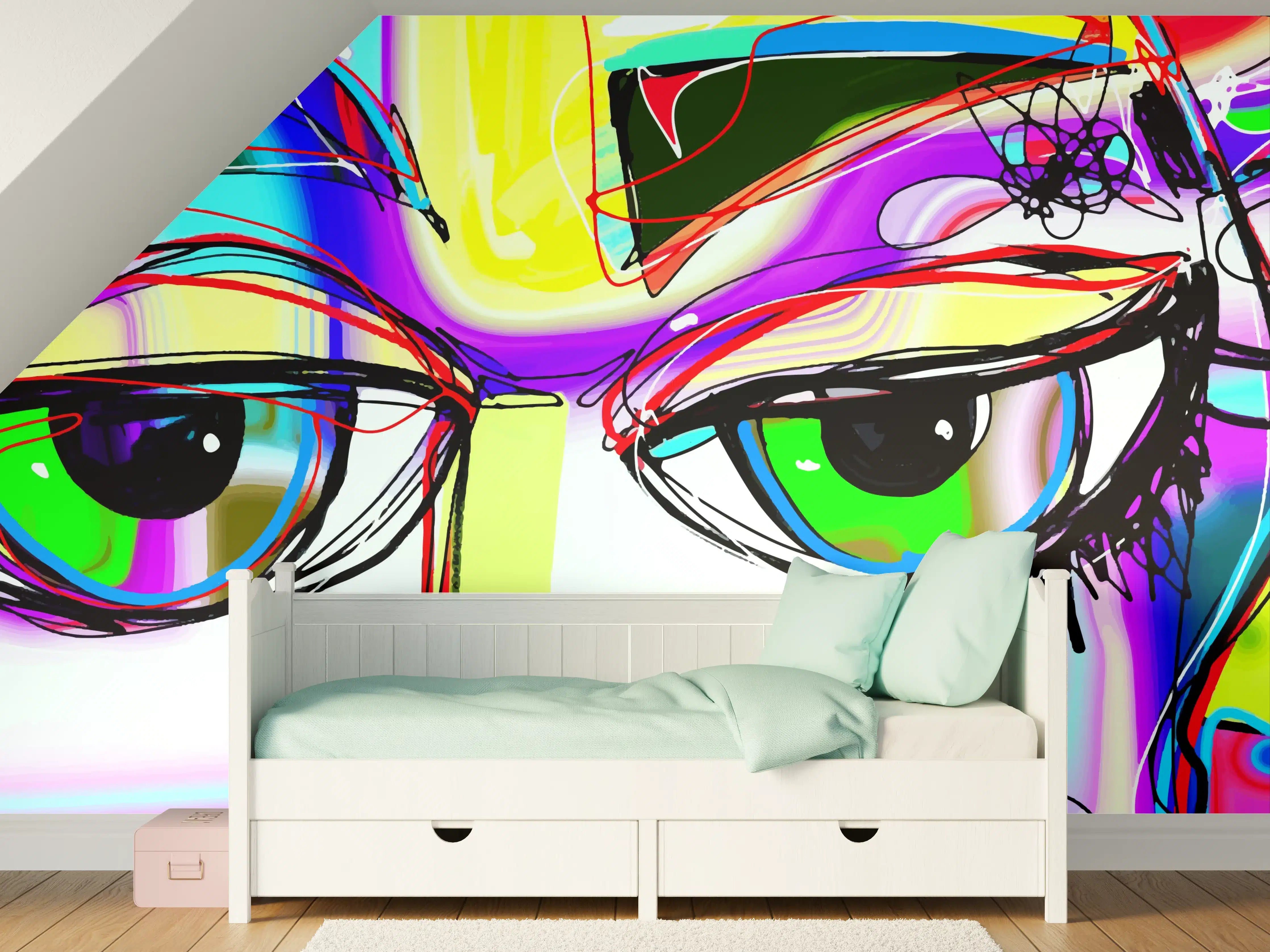 Kinderzimmer Wandgestaltung - Bunte Graffiti-Augen Kunstwerk