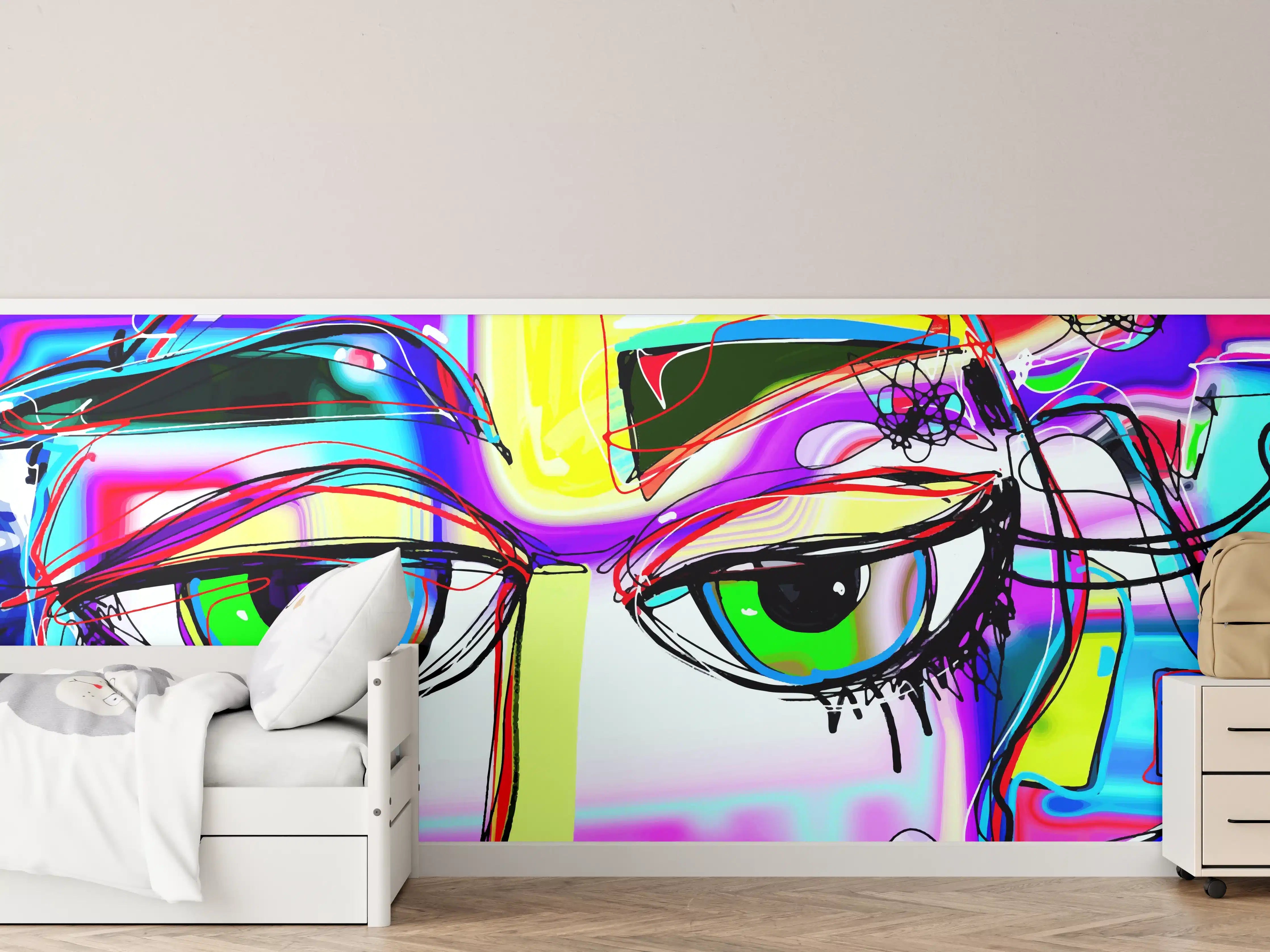 Kinderzimmer Wandgestaltung - Bunte Graffiti-Augen Kunstwerk