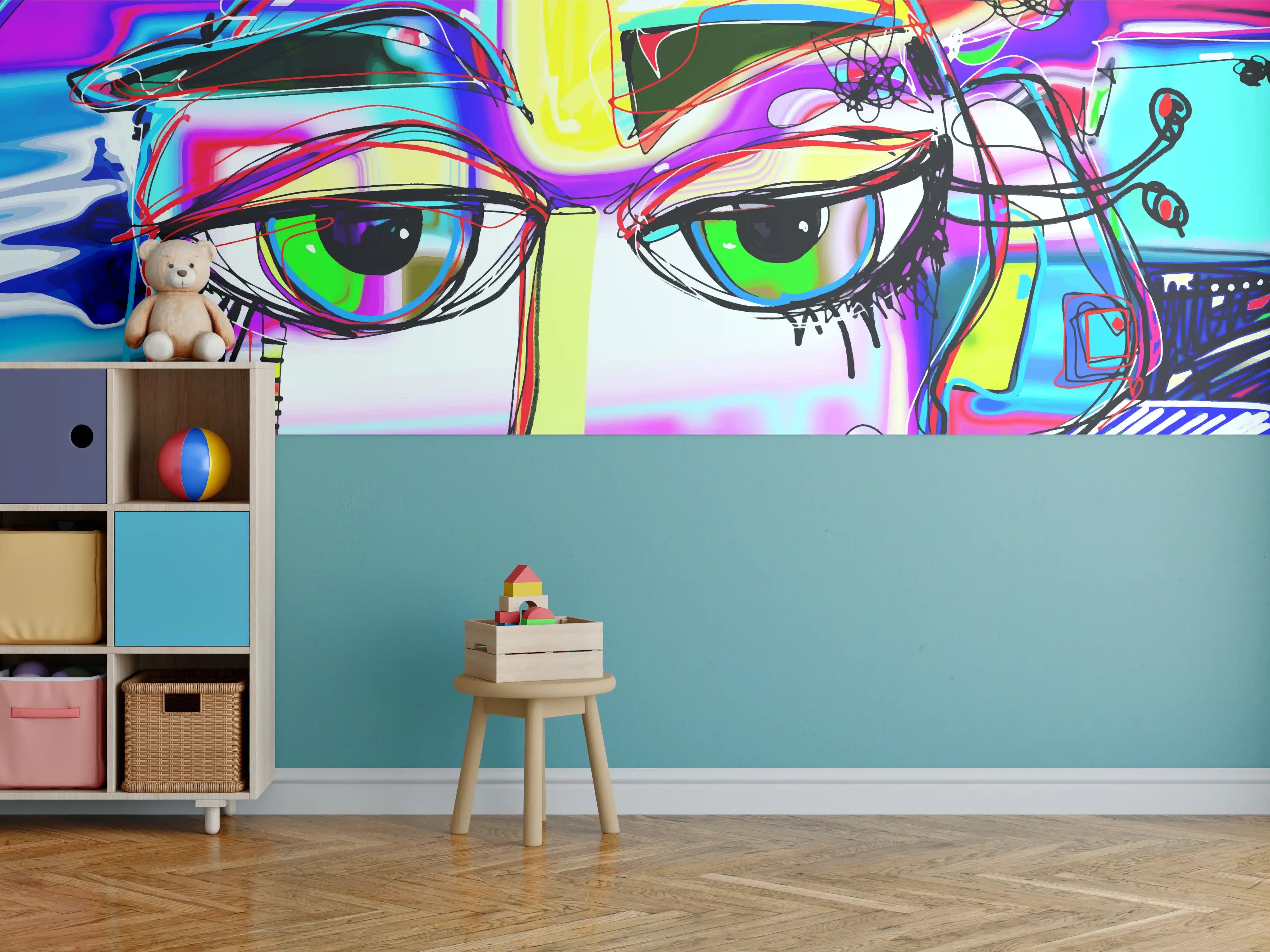 Kinderzimmer Wandgestaltung - Bunte Graffiti-Augen Kunstwerk