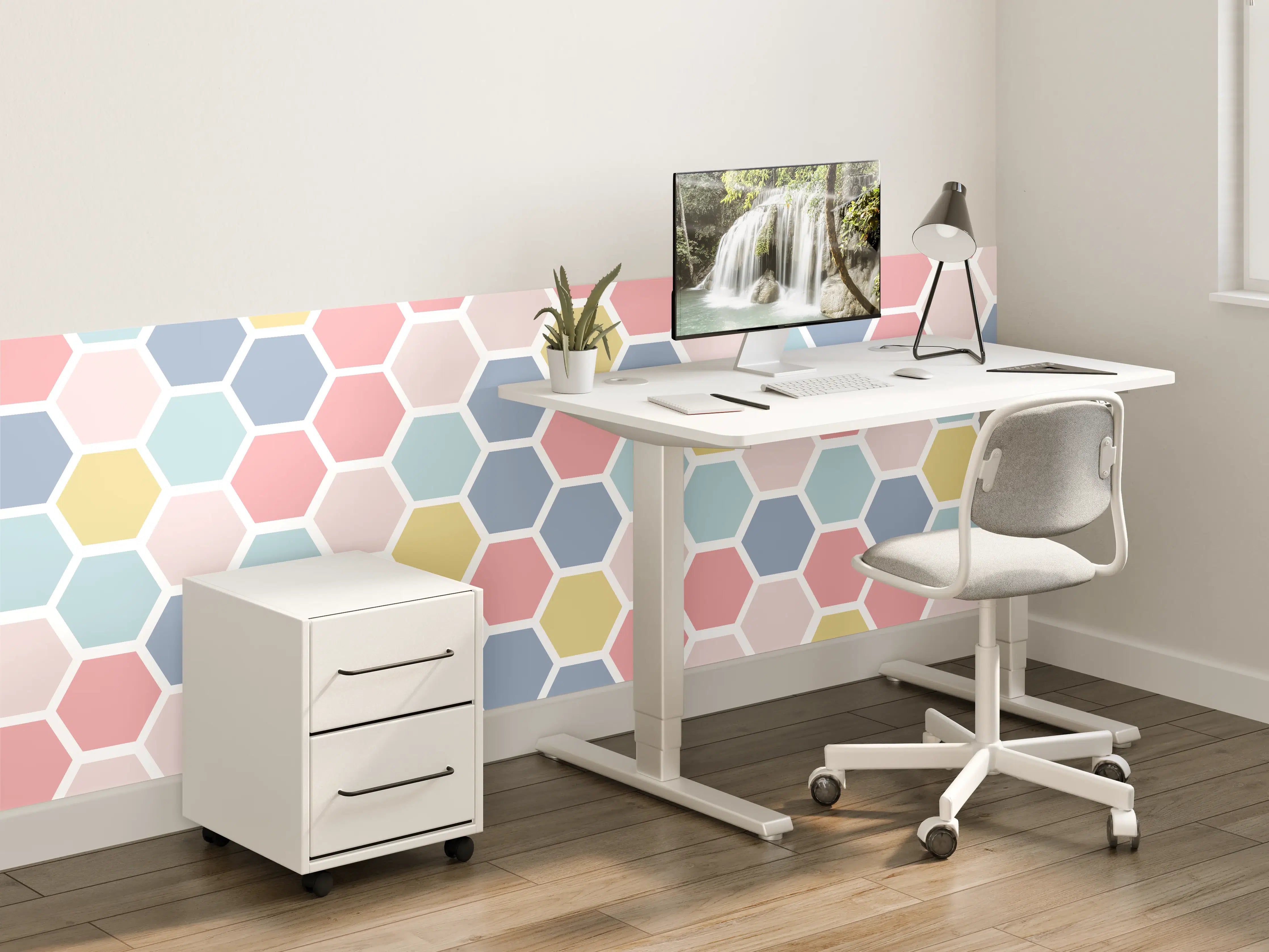 Kinderzimmer Wandgestaltung - Bunte Hexagon-Muster Tapete