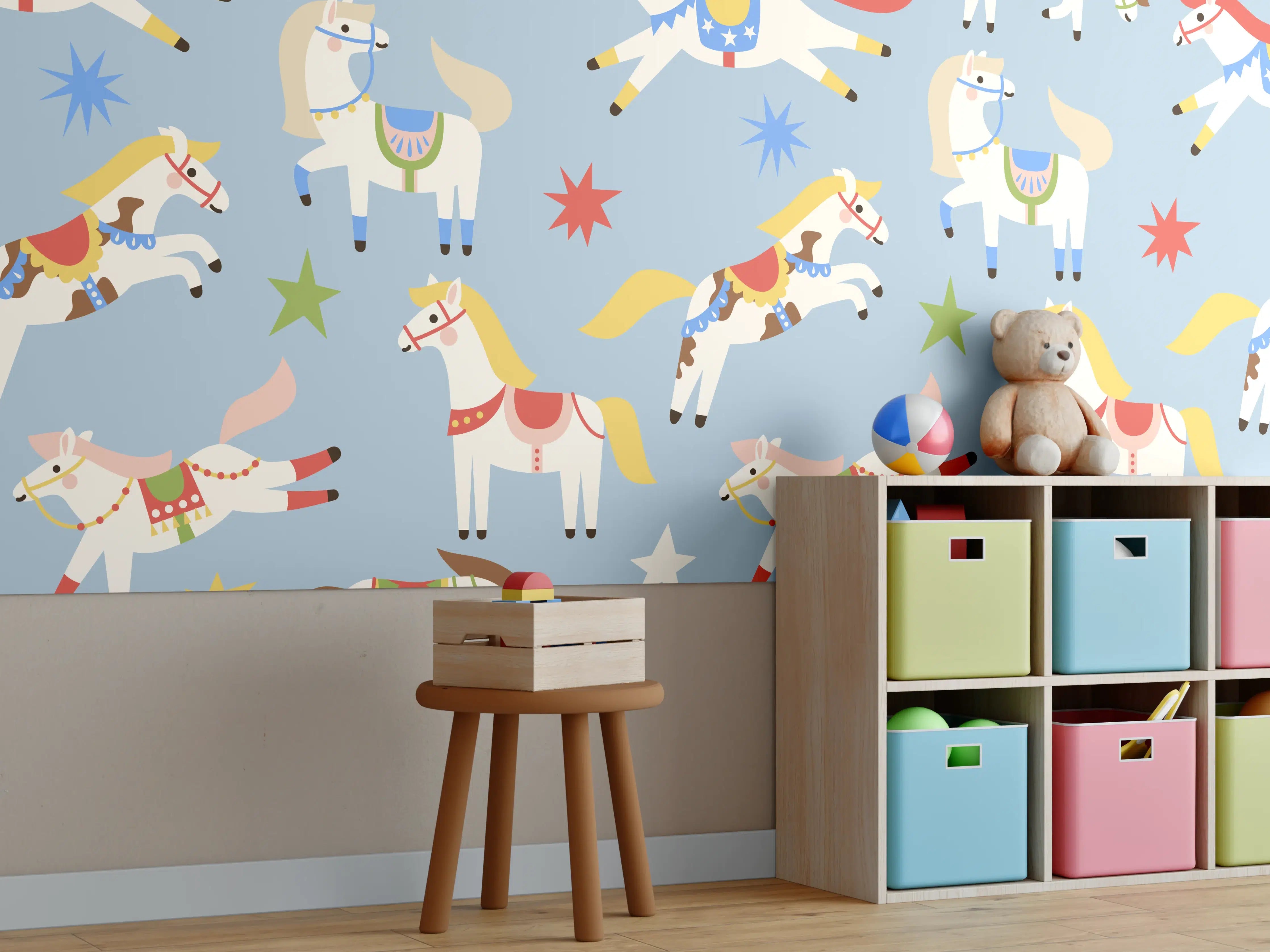 Kinderzimmer Wandgestaltung - Bunte Hobbymaler mit Pinsel und Farben